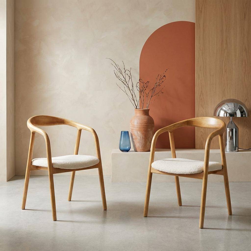 2er-Set Sessel Heveaholz naturfarben Bouclé-Bezug B 55 x T 57 x H 79 cm - Sara Photo1