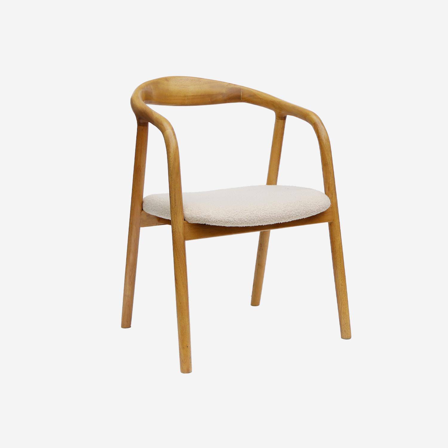 Lot de 2 fauteuils structure bois d'hévéa, assise bouclette teinte naturelle vintage. L 55 x P 57 x H 79cm Photo2