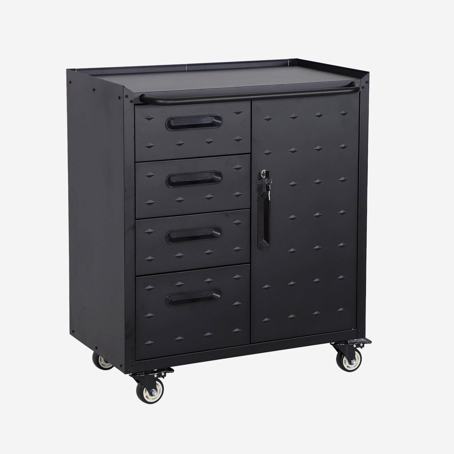 Meuble bas de rangement pour garage avec 4 tiroirs et une porte  Photo1