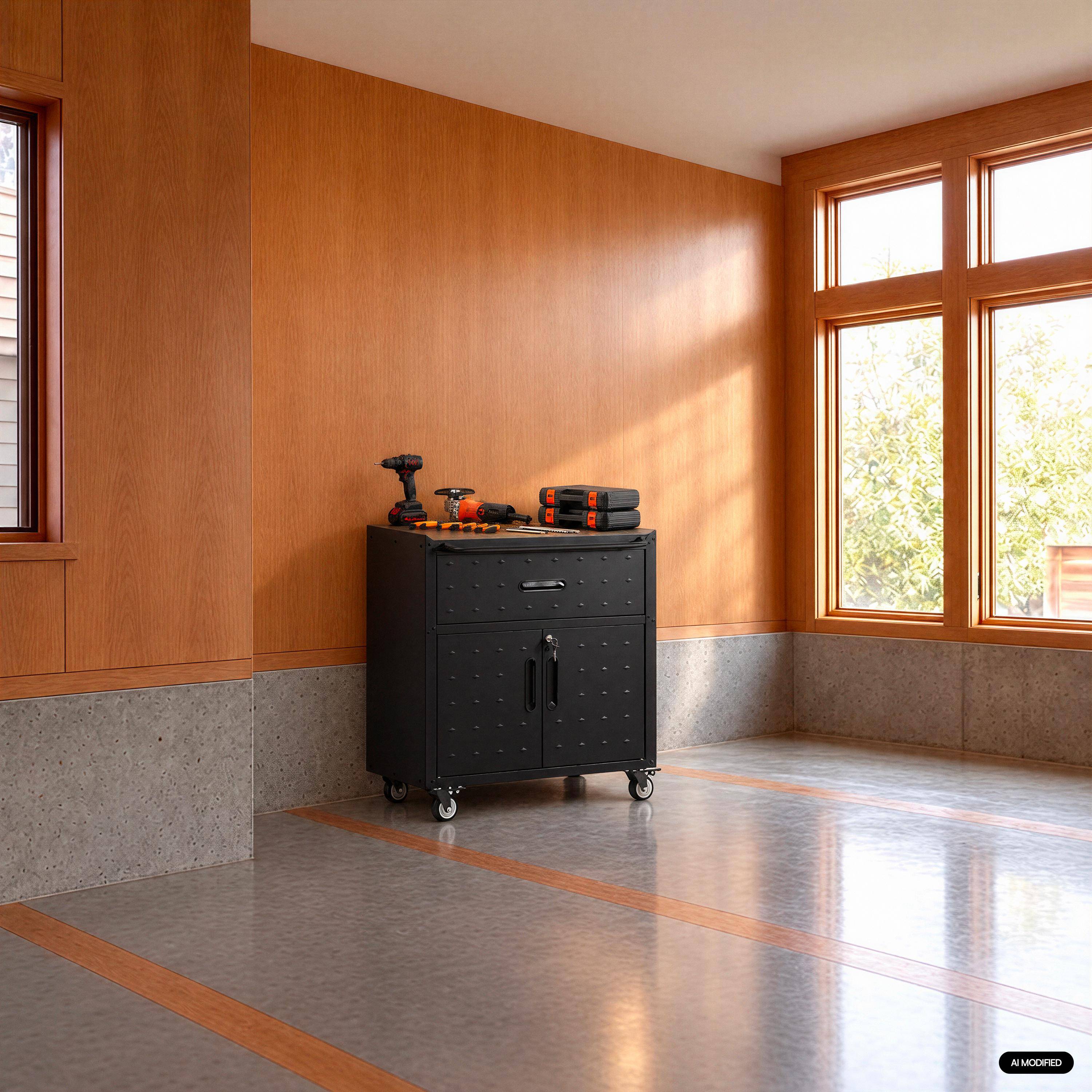 Móvel baixo de arrumação para garagem com 1 gaveta e 2 portas Preto - 42x75x88 cm Photo2