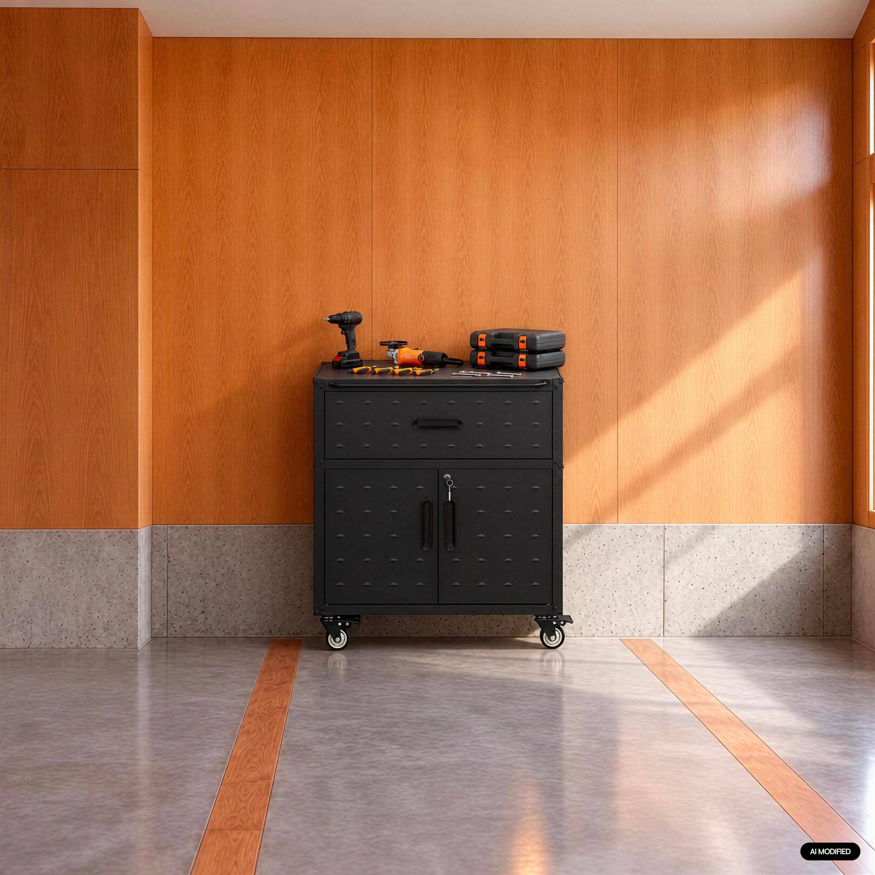 Móvel baixo de arrumação para garagem com 1 gaveta e 2 portas Preto - 42x75x88 cm Photo1