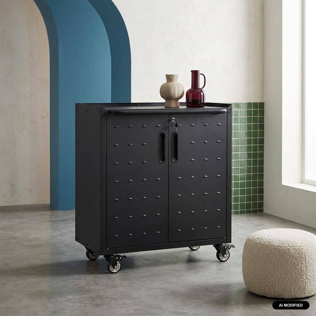 Low storage cabinet for garages with 2 doors Black 42x75x88 cm - Bobby,sweeek,Photo1