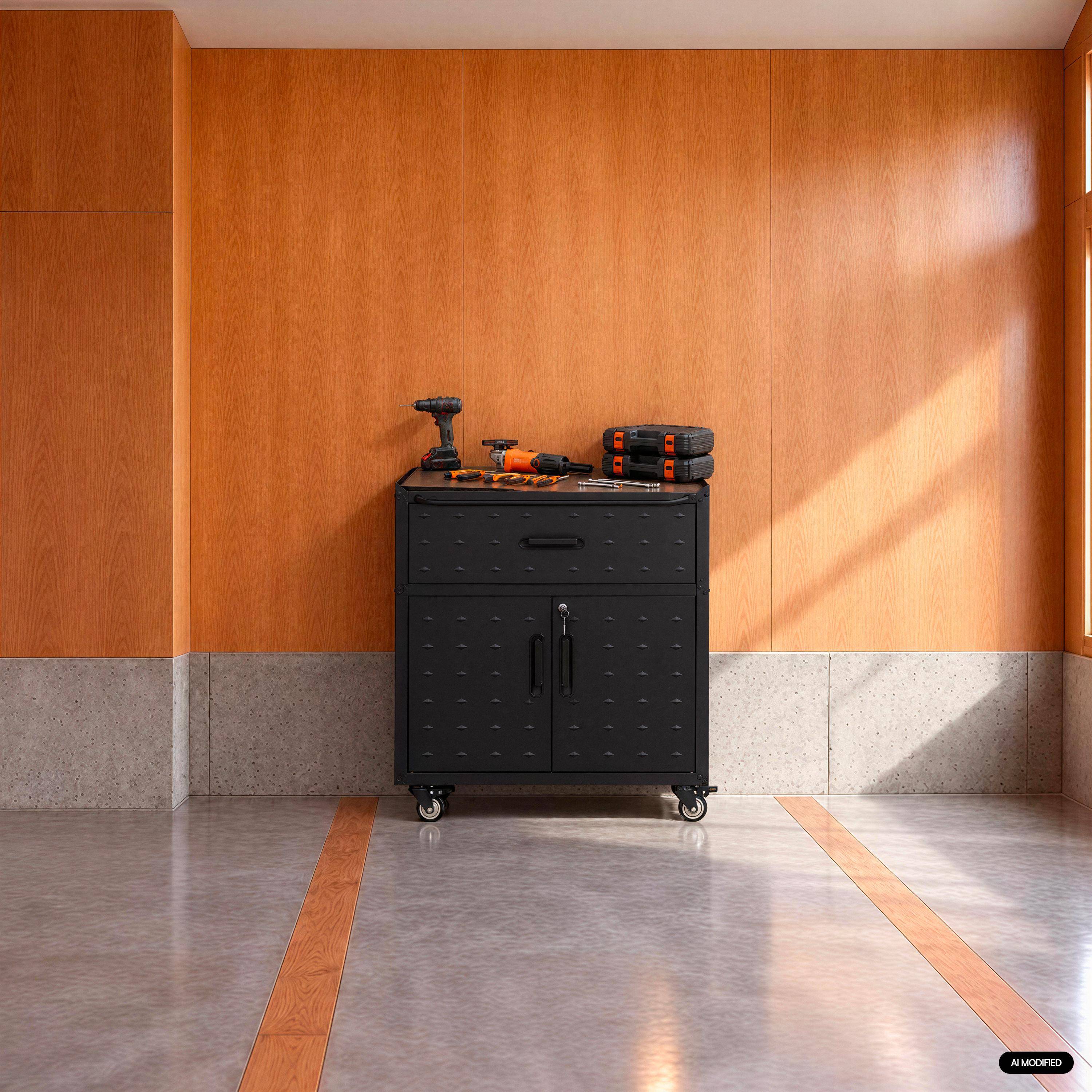Armário baixo de armazenamento para garagem com 2 portas Preto - 42x75x88 cm Photo1