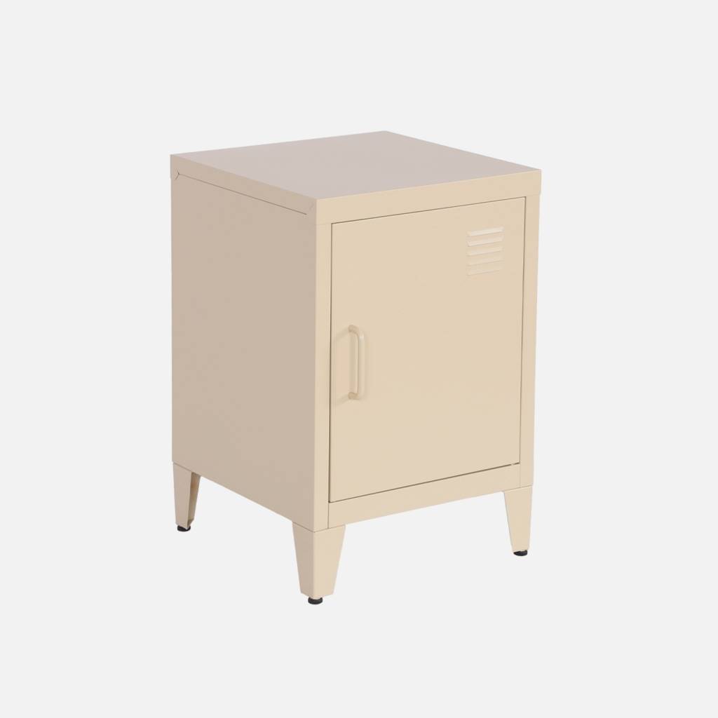 Beige steel bedside table, one door