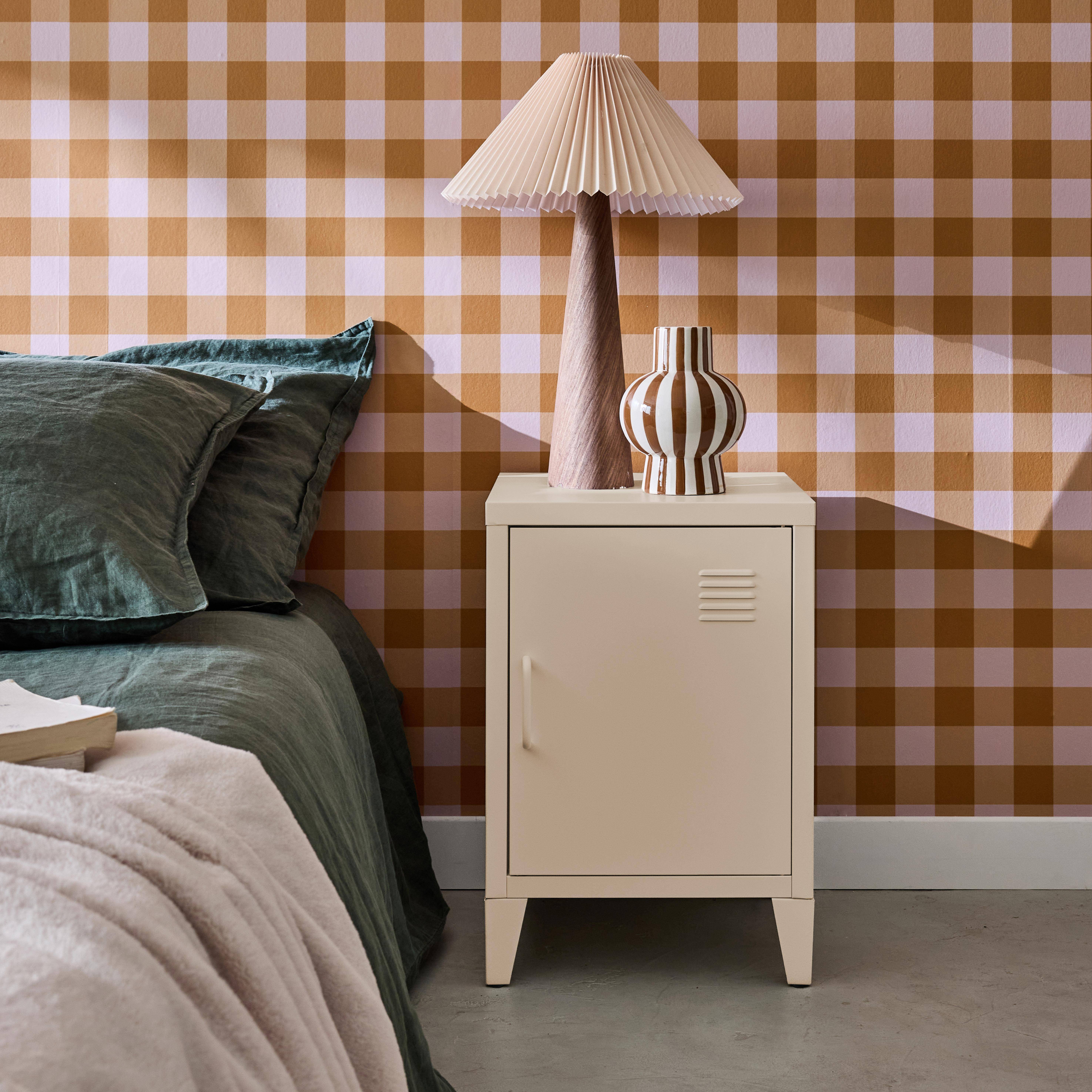 Table de chevet en acier beige, 1 porte, casier  Photo1