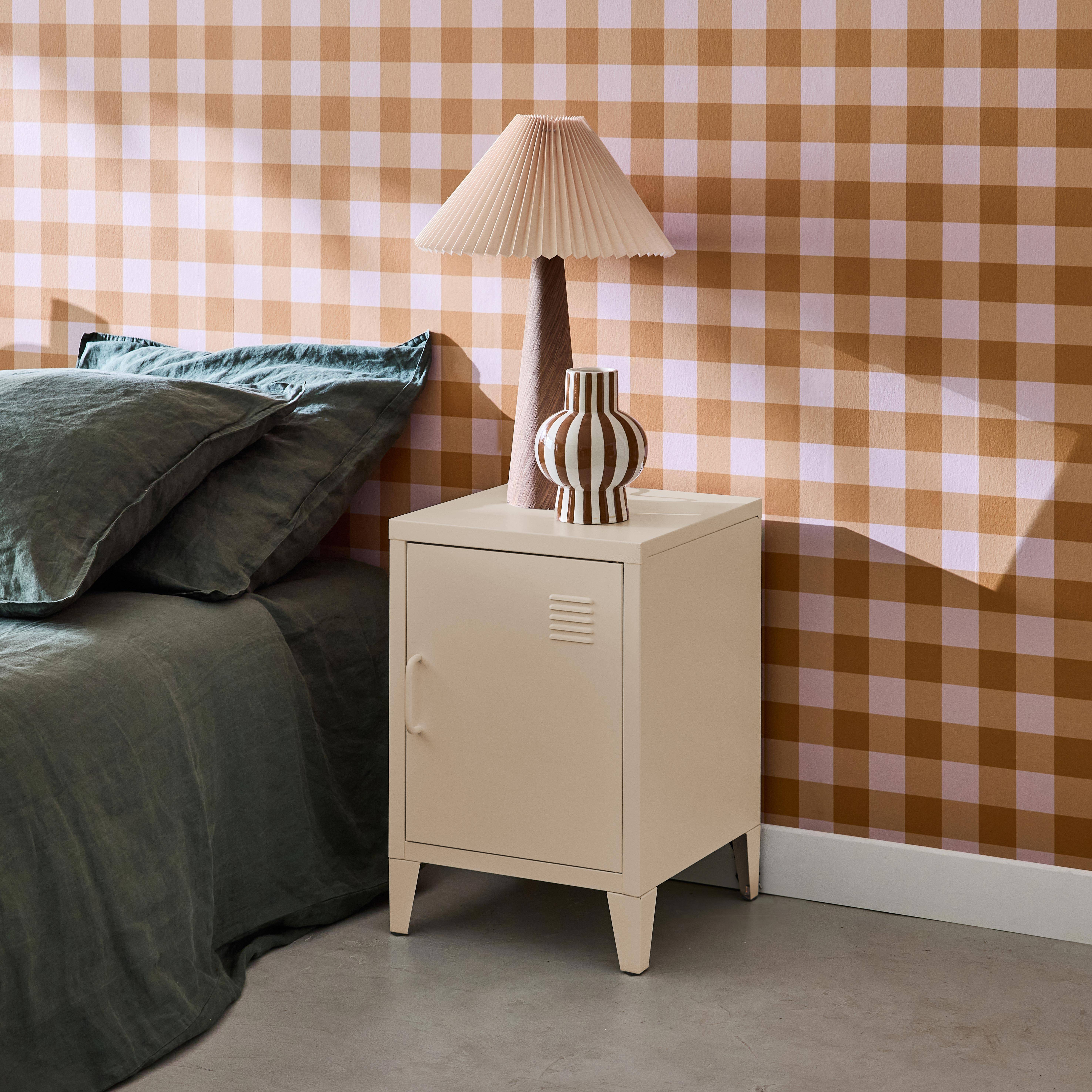 Table de chevet en acier beige, 1 porte, casier  Photo2