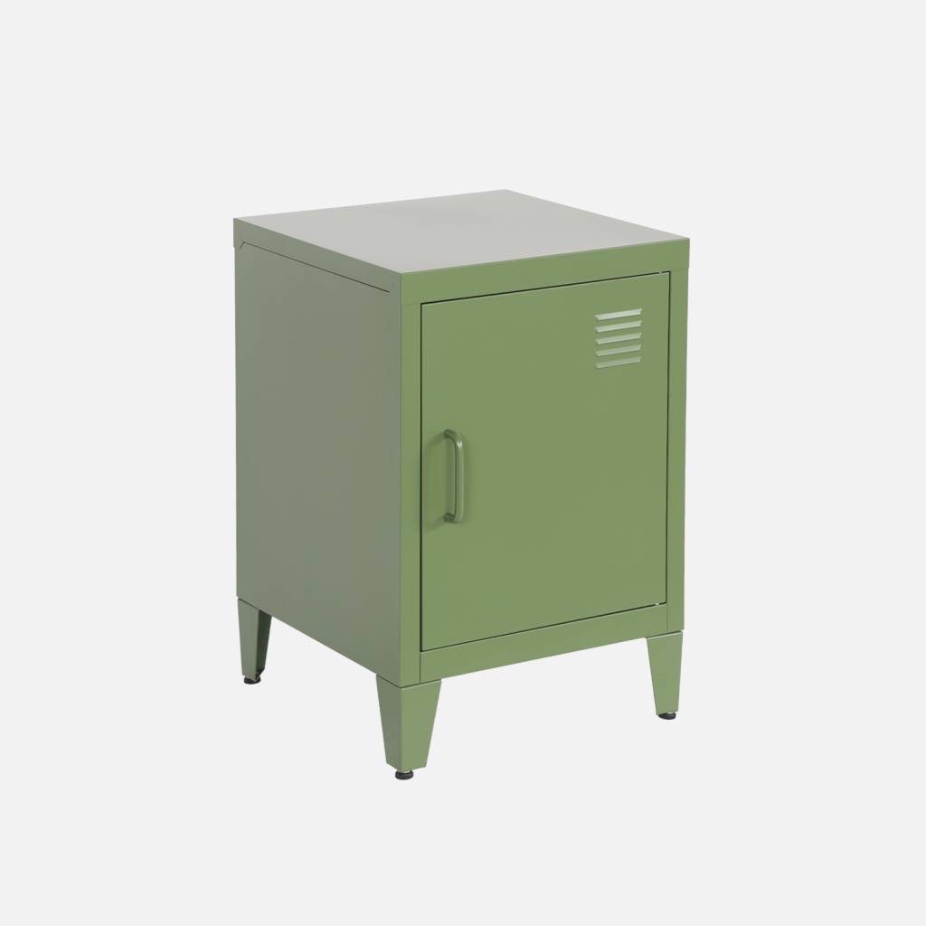 Mesita de estilo industrial con 1 puerta, Verde kaki