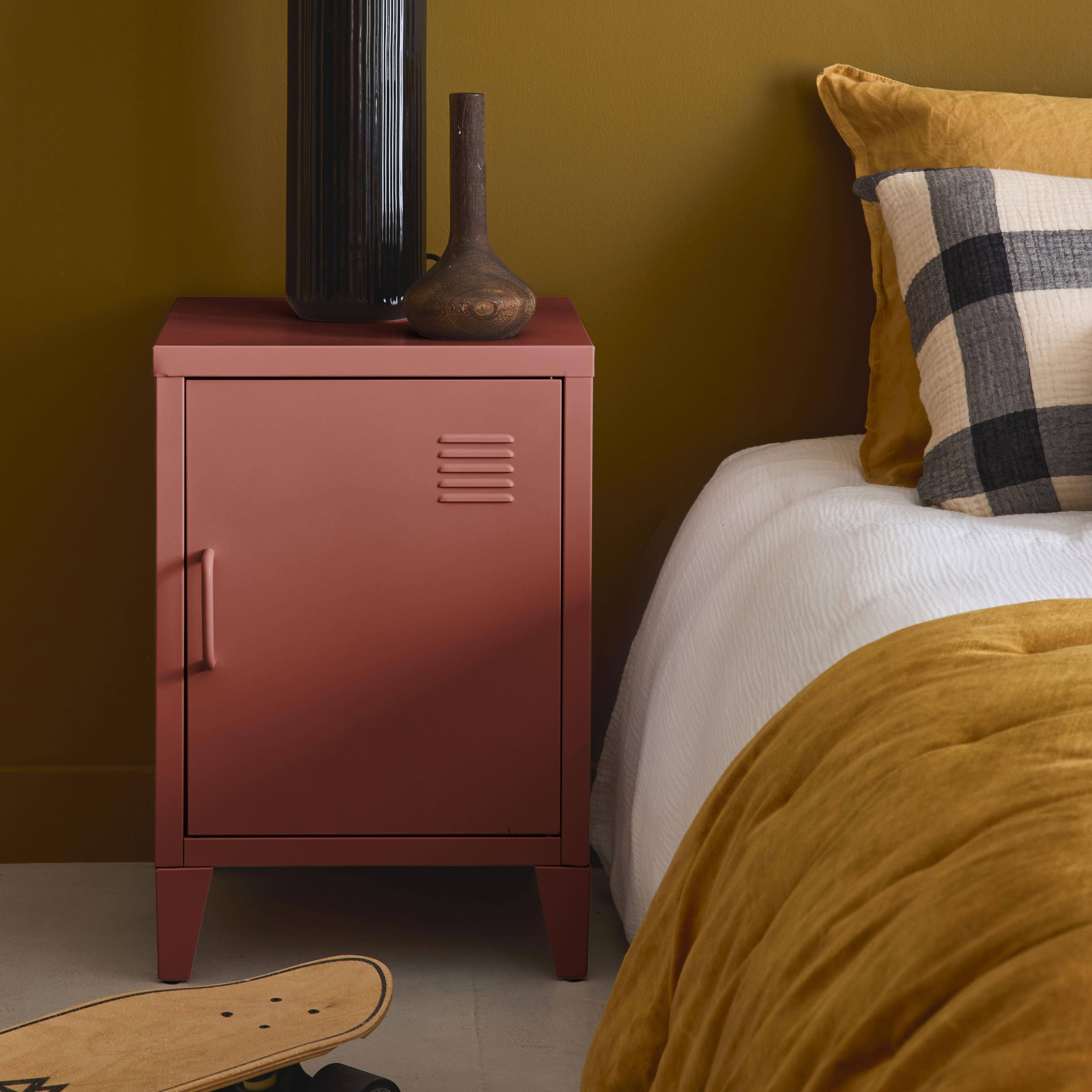 Table de chevet en acier terracotta, 1 porte I sweeek