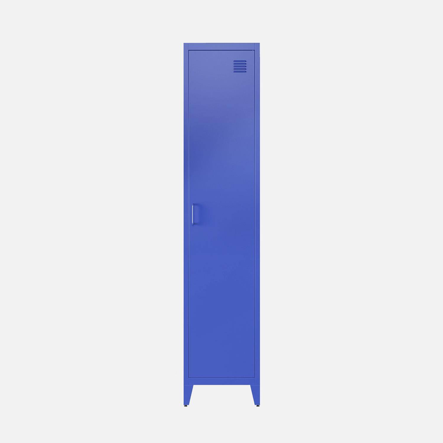 Armoire chambre en acier bleu 4 espaces de rangement, casier  Photo5