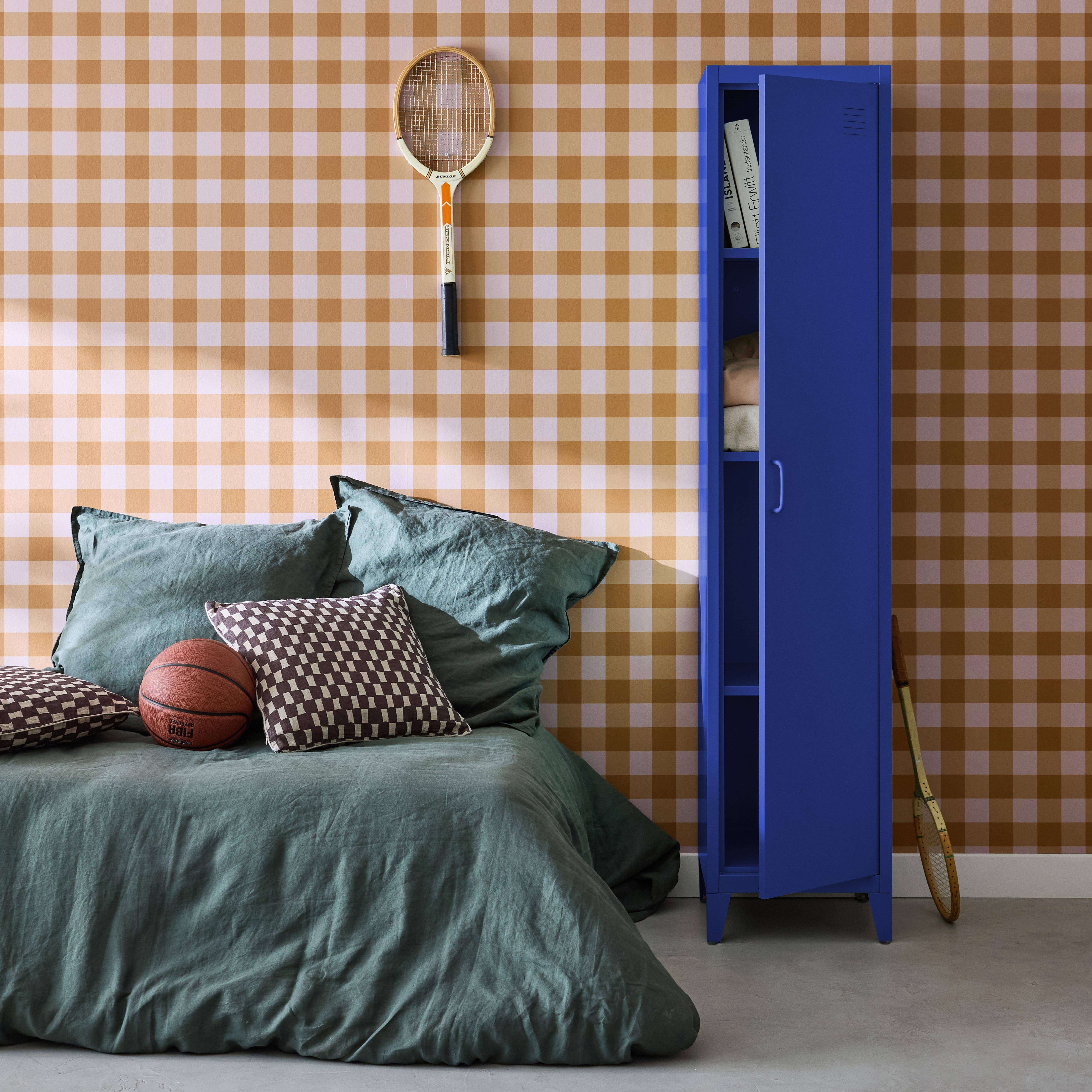 Armoire chambre en acier bleu 4 espaces de rangement, casier  Photo1