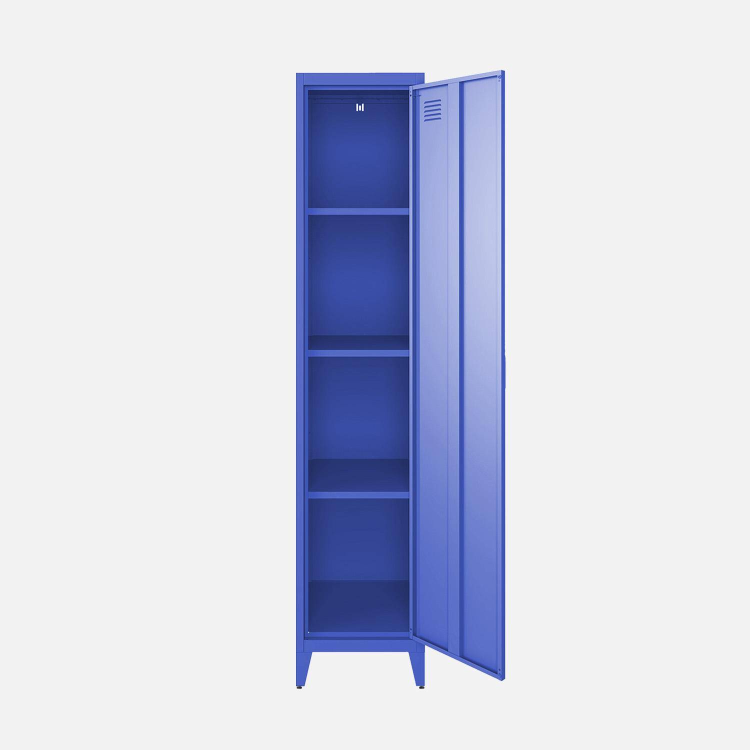 Armoire chambre en acier bleu 4 espaces de rangement, casier  Photo6