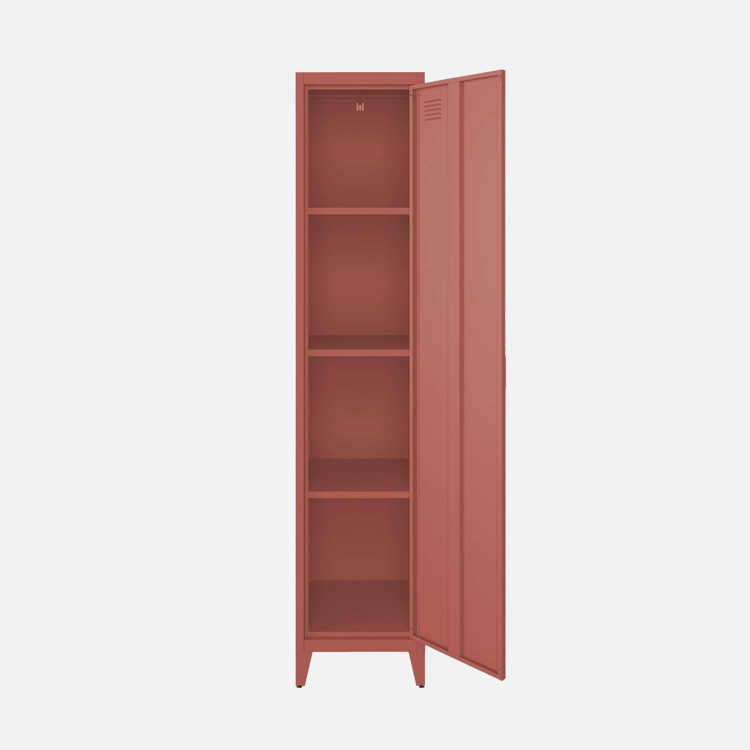 Armoire chambre en acier terracotta 4 espaces de rangement, casier  Photo4