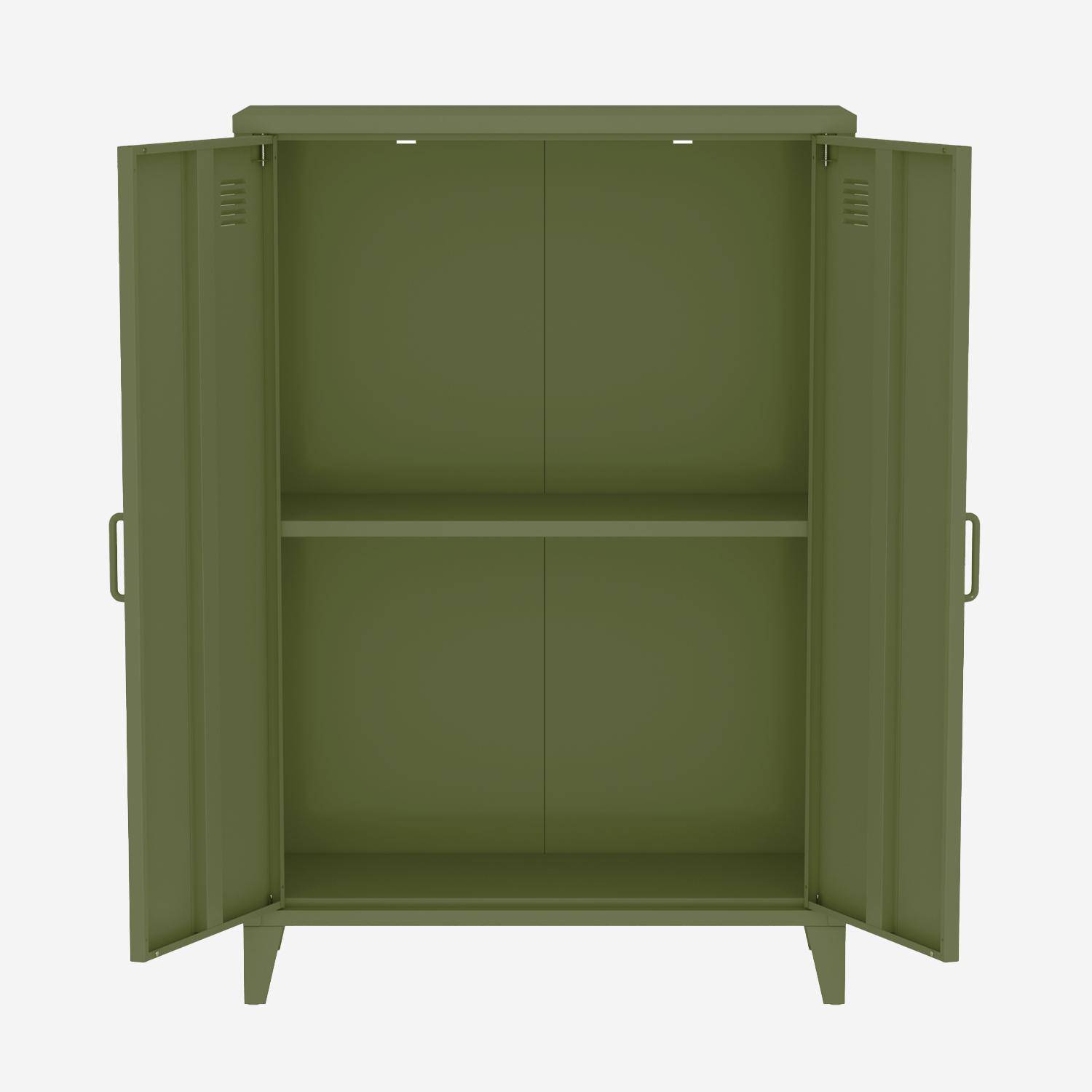 Commode/armoire en métal kaki, 2 espaces de rangement, casiers Photo3