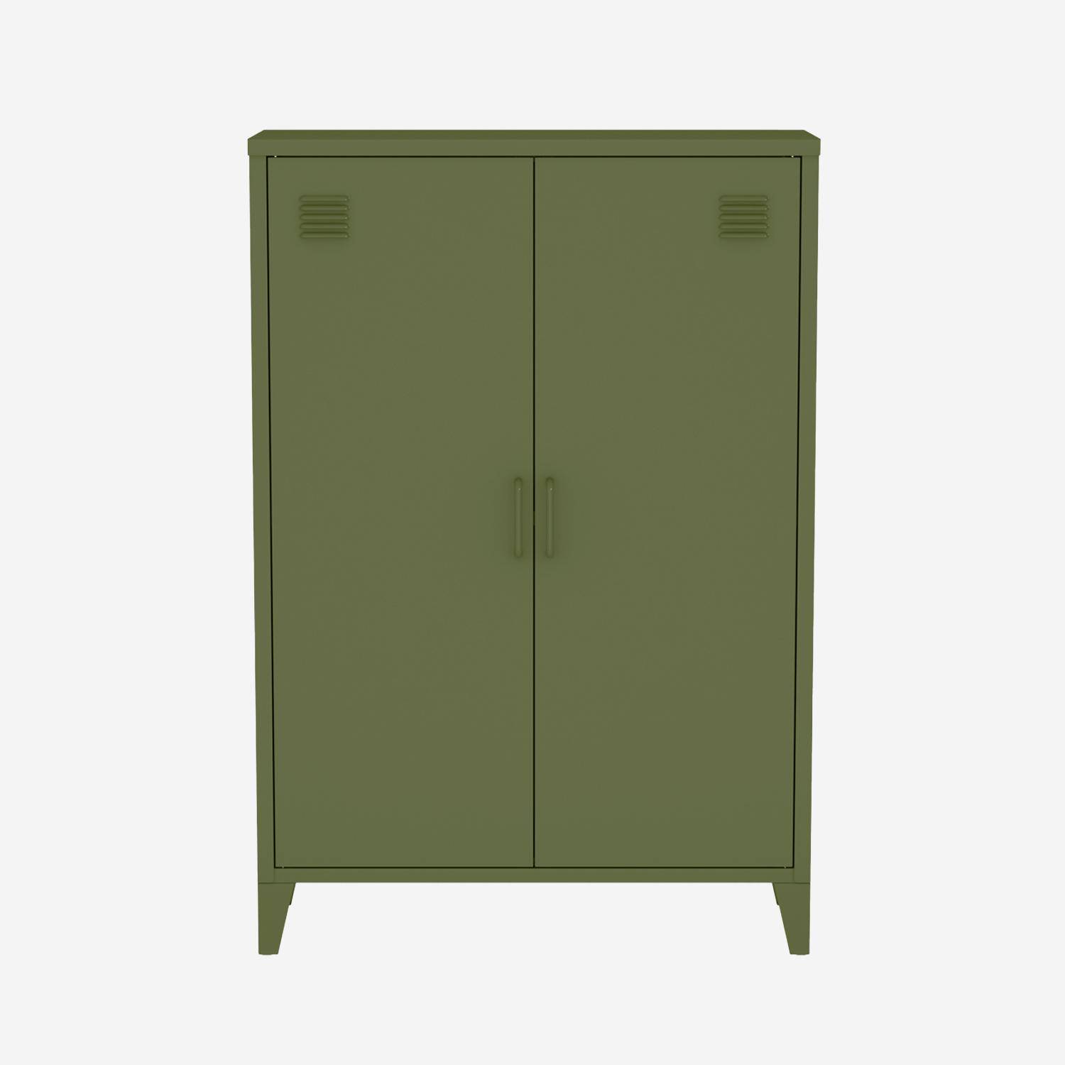 Commode/armoire en métal kaki, 2 espaces de rangement, casiers,sweeek,Photo2