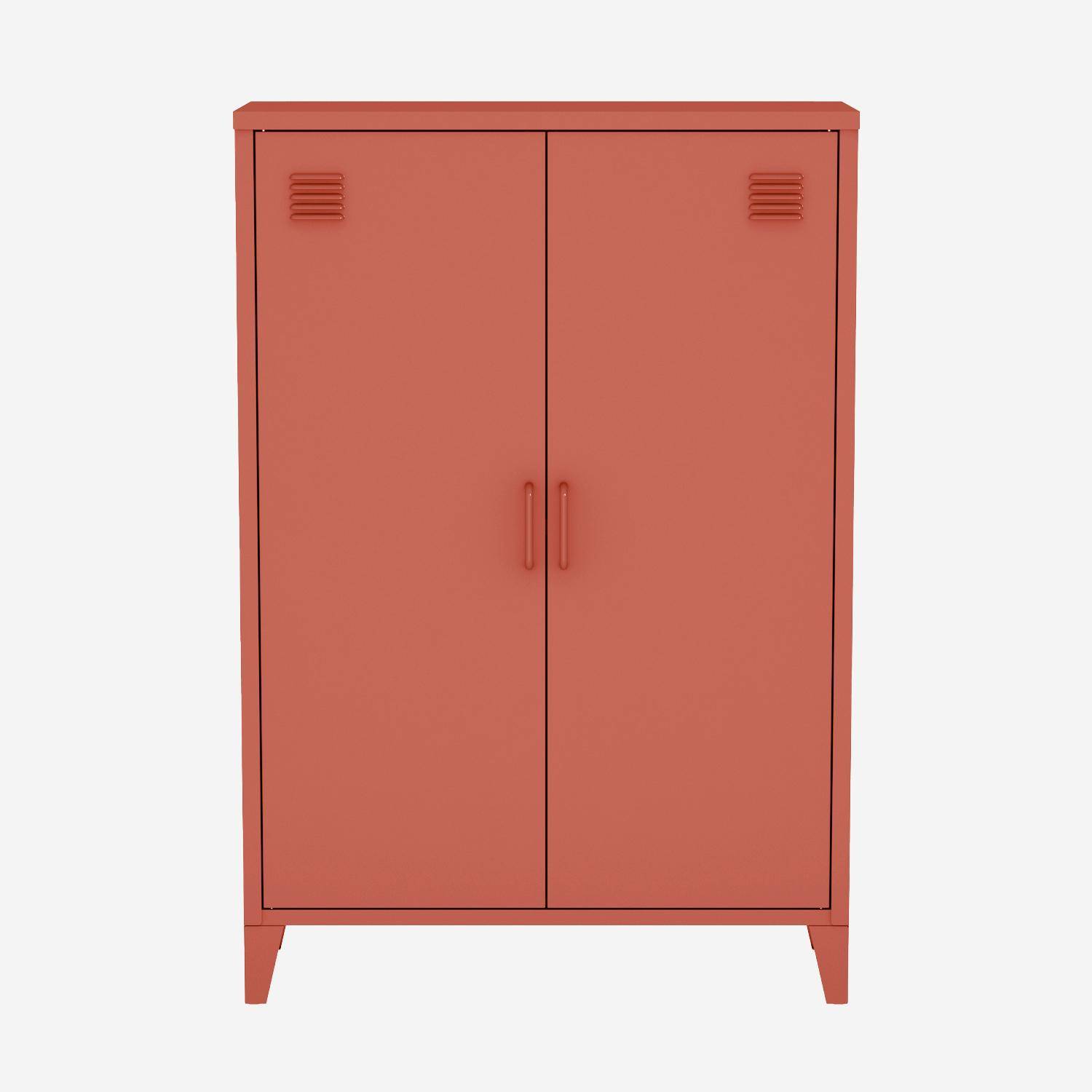 Commode/armoire en métal terracotta, 2 espaces de rangement, casiers Photo2