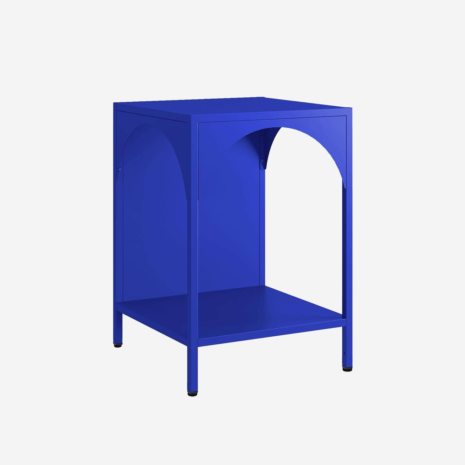 Table de chevet, table d'appoint en acier bleu Photo1