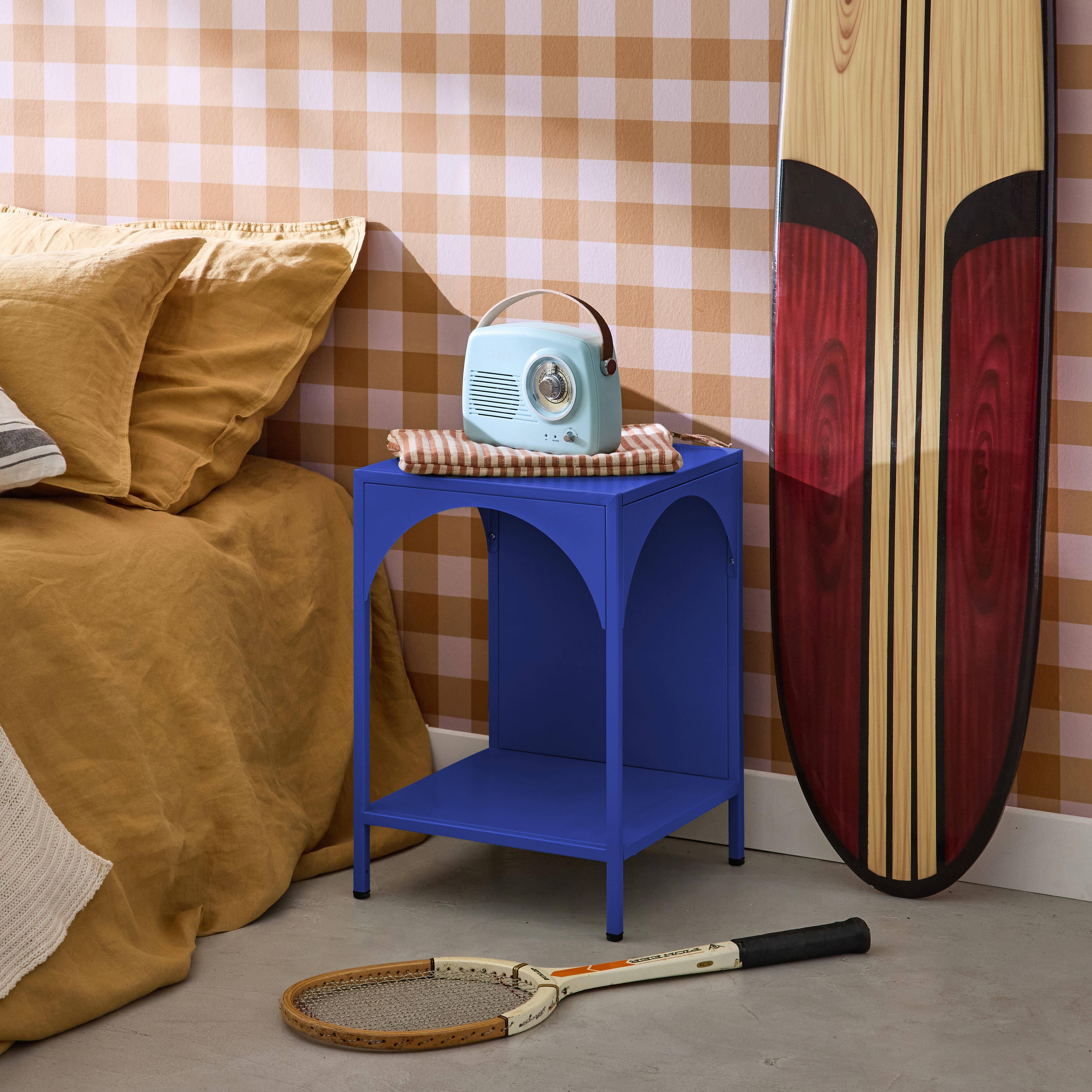 Table de chevet, table d'appoint en acier bleu,sweeek,Photo2