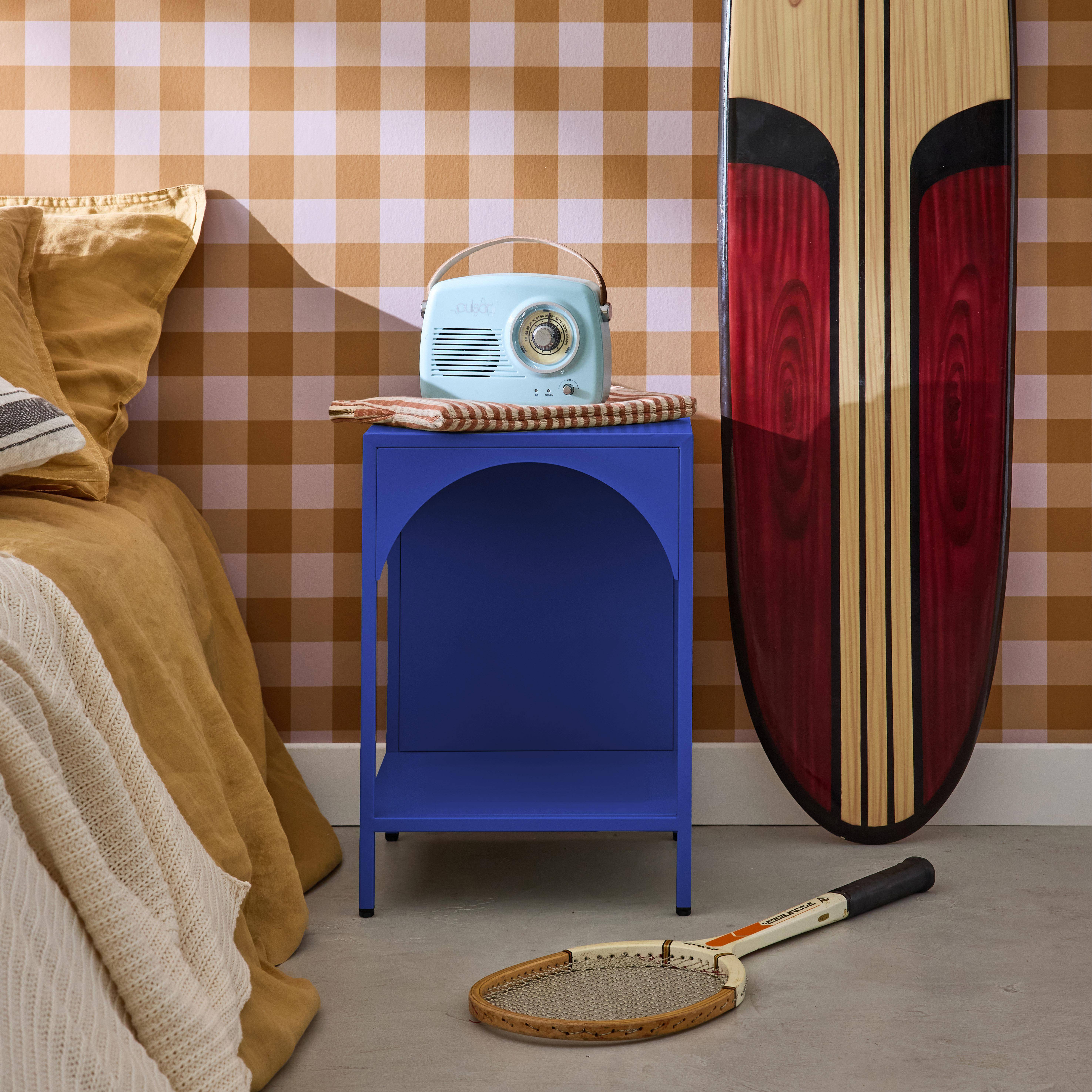 Table de chevet, table d'appoint en acier bleu Photo1