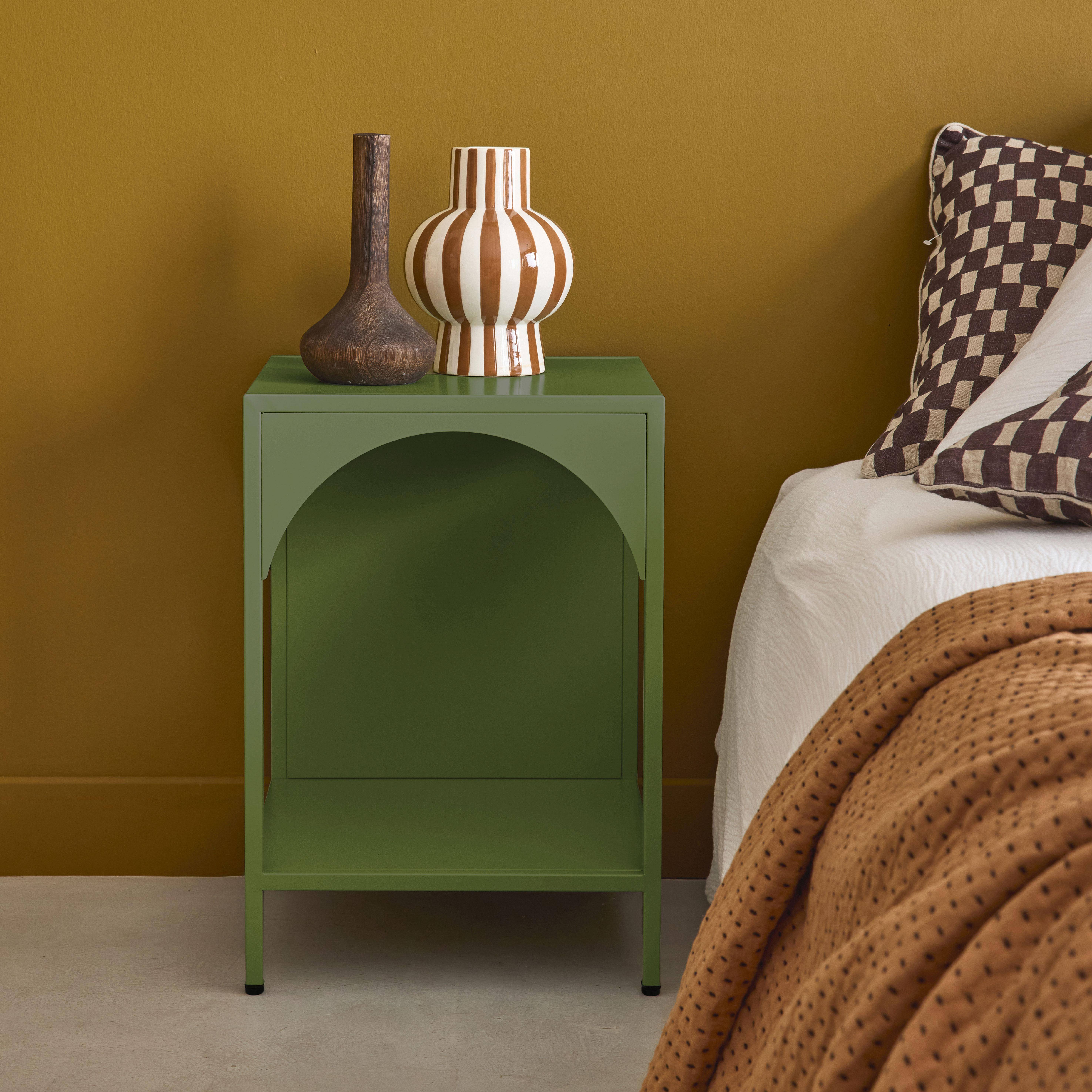 Table de chevet, table d'appoint en acier kaki Photo1