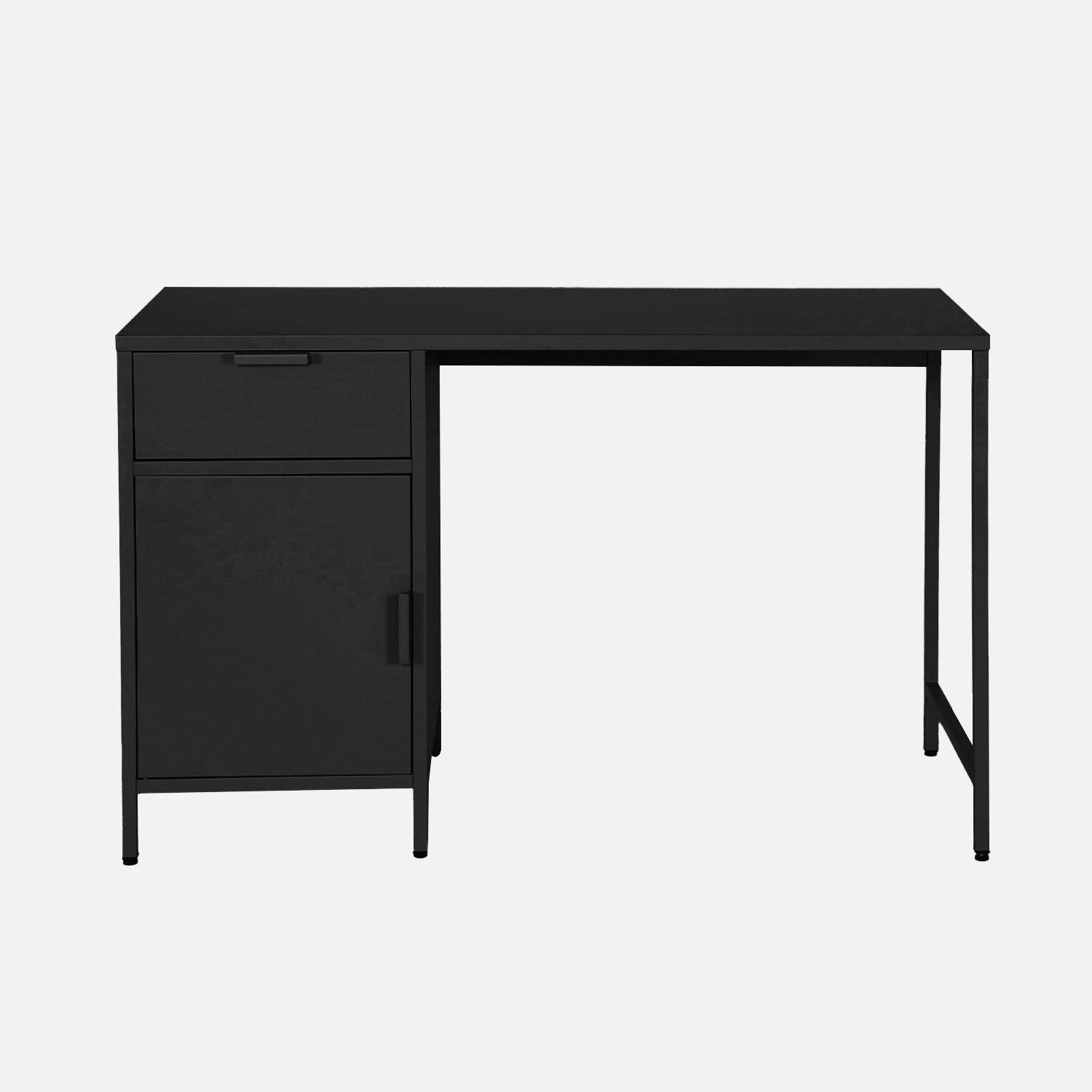 Escritorio de acero laminado, 1 cajón, Soho, Negro, 120x60x75 cm Photo2