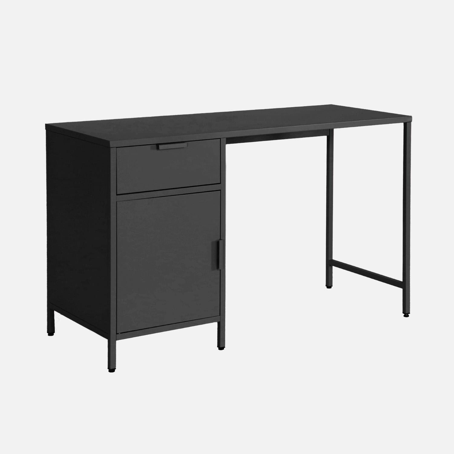 Escritorio de acero laminado, 1 cajón, Soho, Negro, 120x60x75 cm Photo1