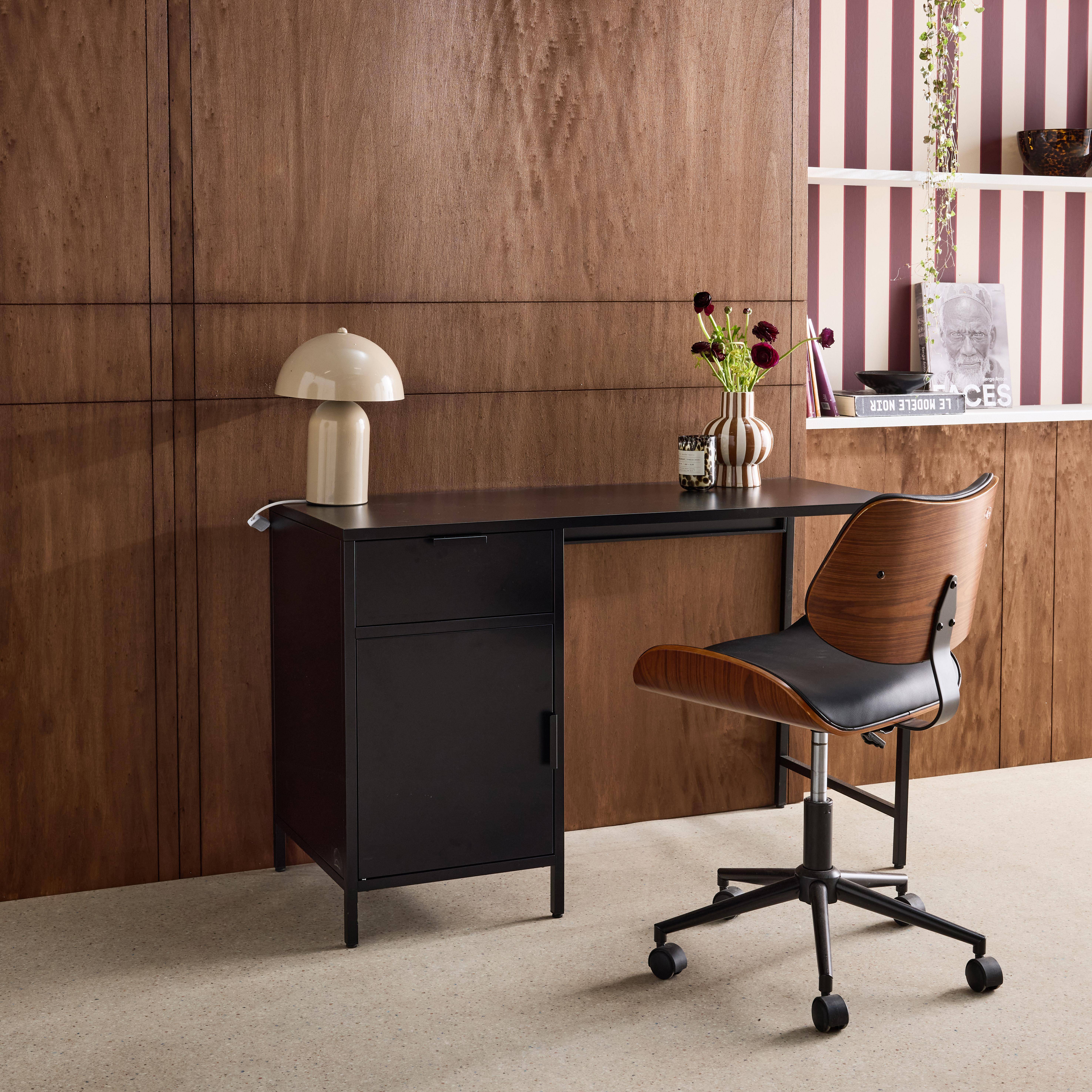 Secretaria em aço laminado, 1 gaveta Preto - 120x50x75 cm Photo2