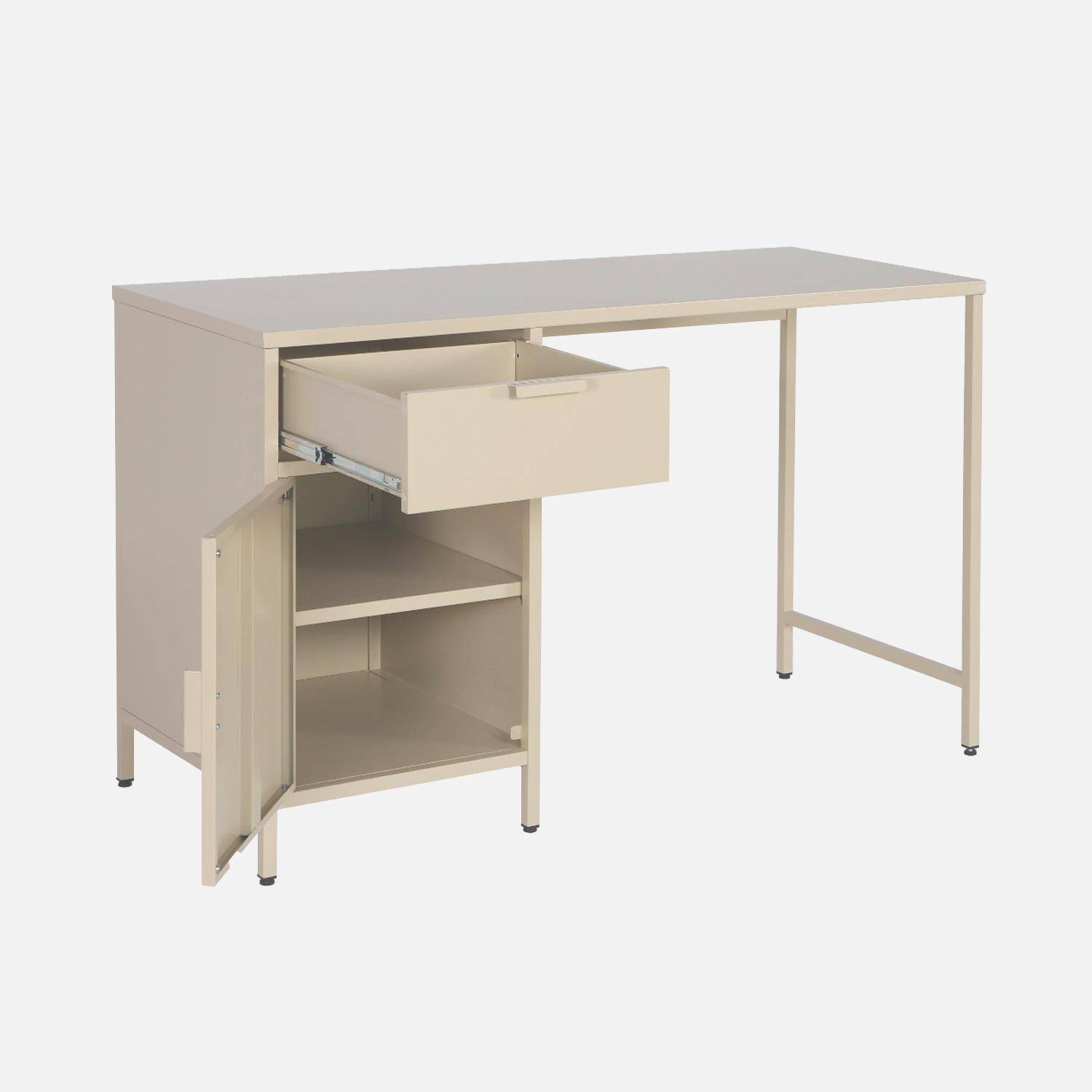 Bureau enfant acier laminé 1 tiroir, beige,  l 120 x d 60 x h 75 cm,sweeek,Photo3