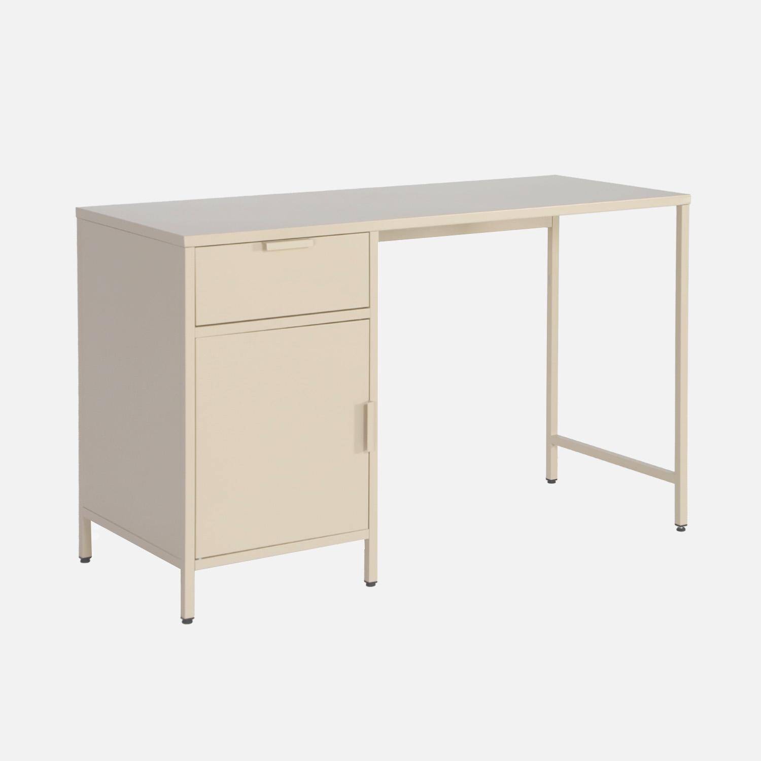 Bureau enfant acier laminé 1 tiroir, beige,  l 120 x d 60 x h 75 cm Photo1