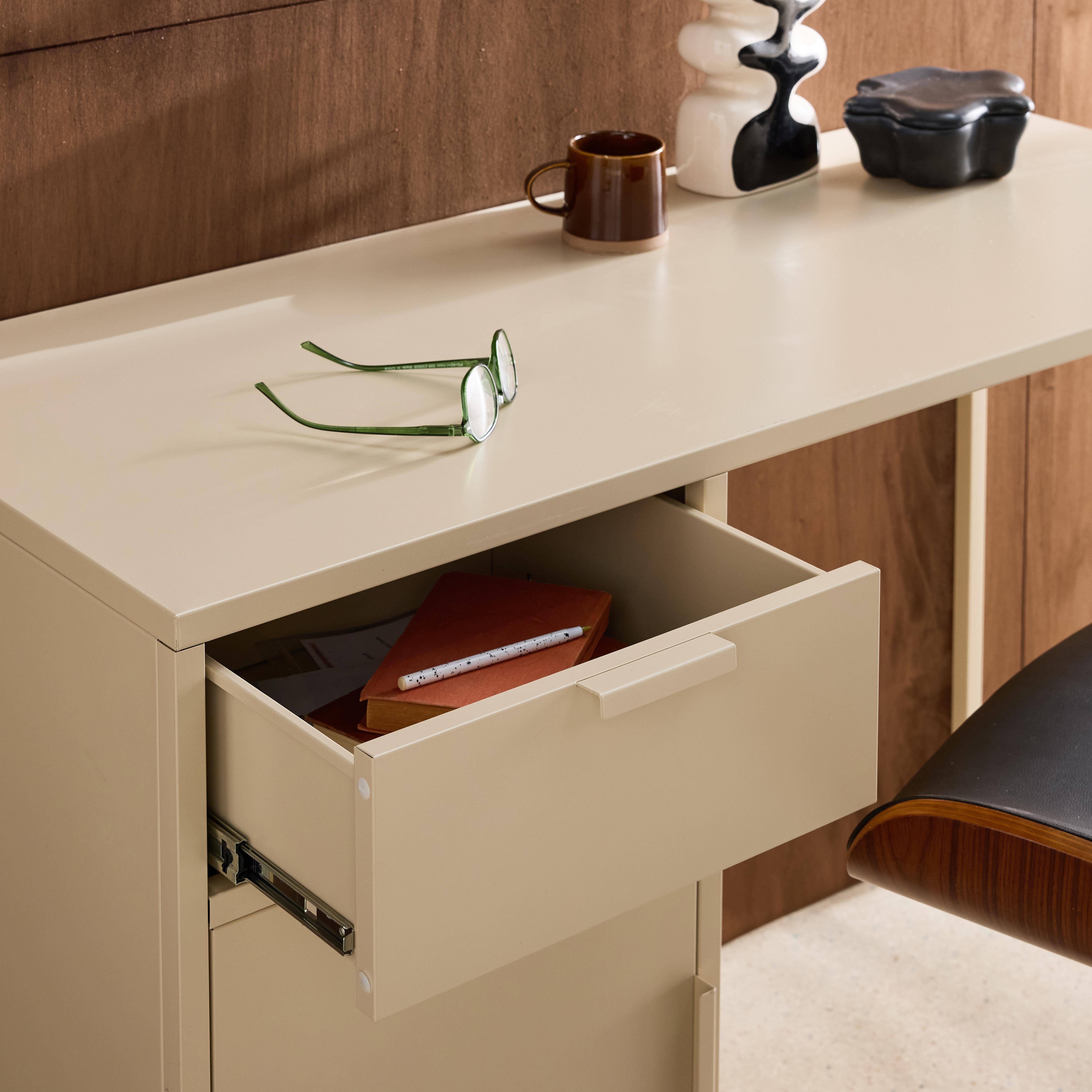 Scrivania per bambini in acciaio laminato, 1 cassetto Beige - 120x50x75 cm,sweeek,Photo3