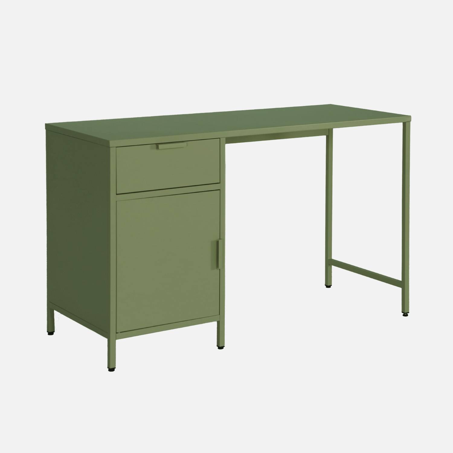 Scrivania per bambini in acciaio laminato, 1 cassetto, Verde kaki
