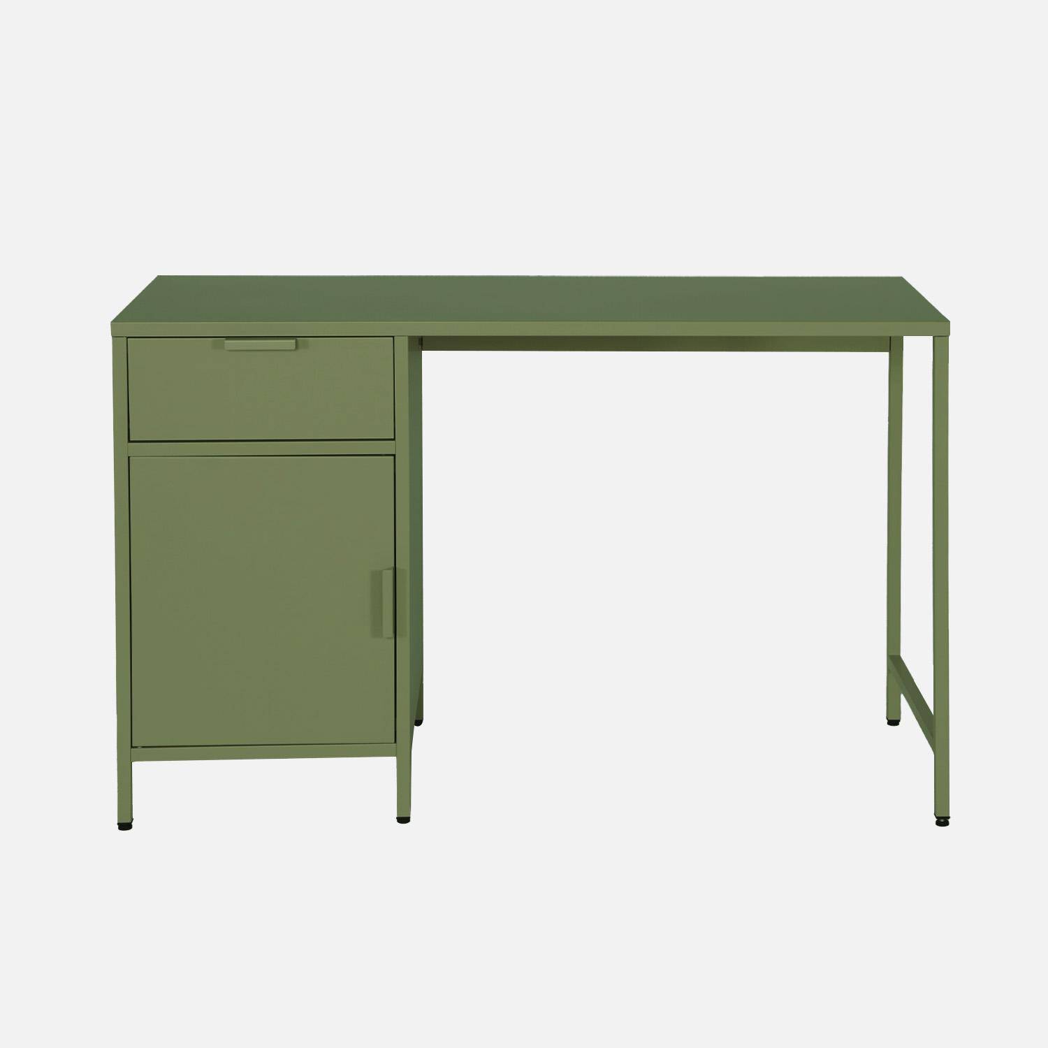 Scrivania per bambini in acciaio laminato, 1 cassetto, Soho, Verde kaki, 120x60x75 cm Photo2