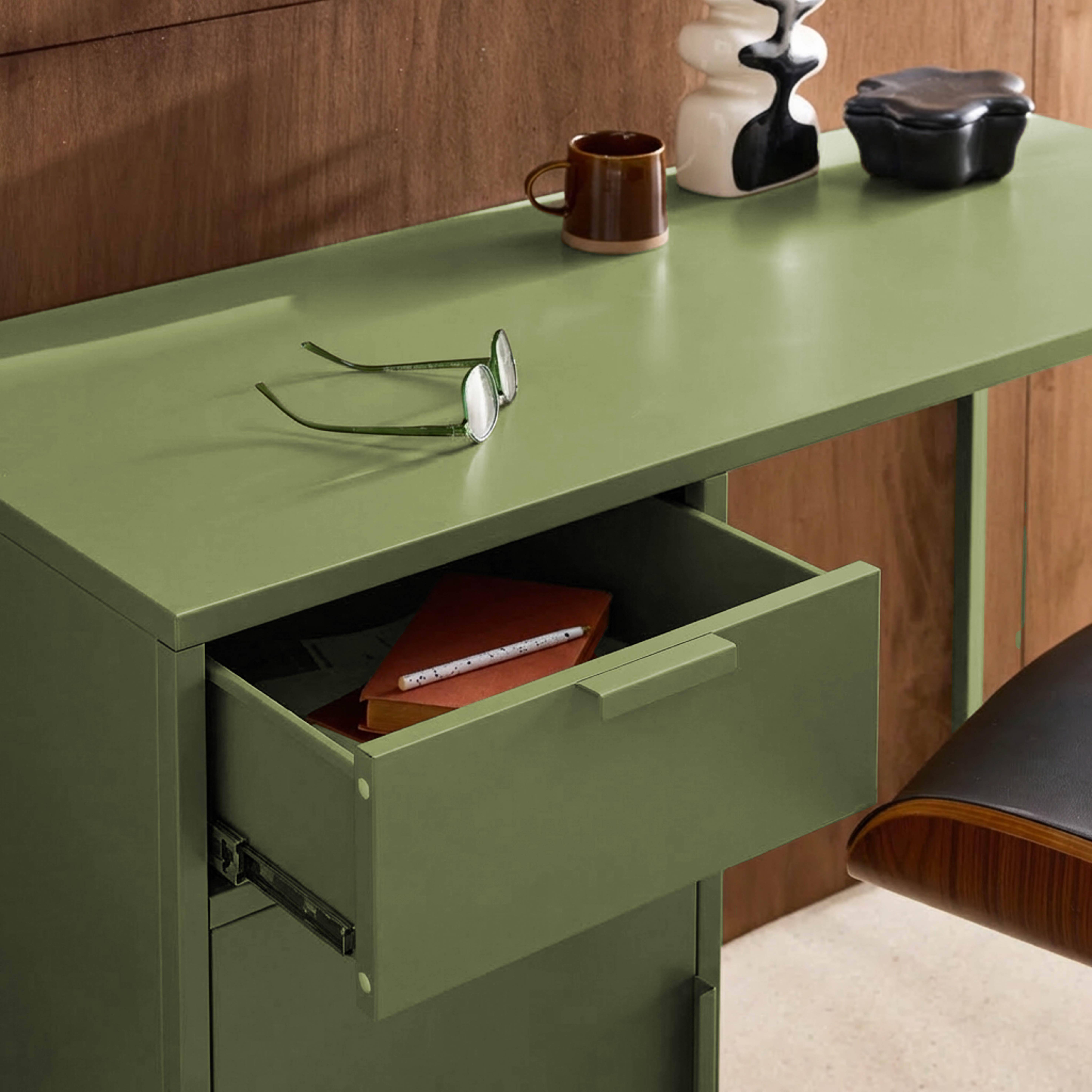 Kinderbureau metaal 1 deur en 1 lade kaki L 120 x B 50 x H 75 cm - Soho,sweeek,Photo3