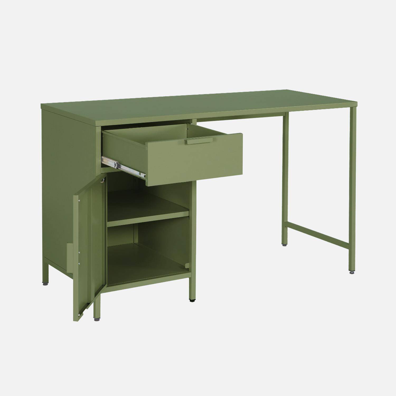 Scrivania per bambini in acciaio laminato, 1 cassetto, Soho, Verde kaki, 120x60x75 cm Photo3