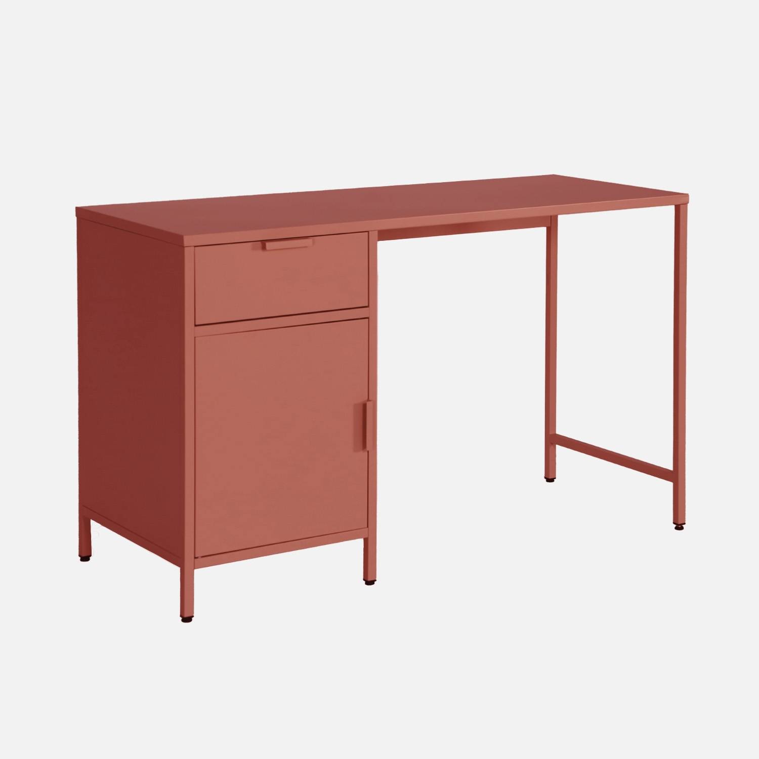 Scrivania per bambini in acciaio laminato, 1 cassetto, Terracotta