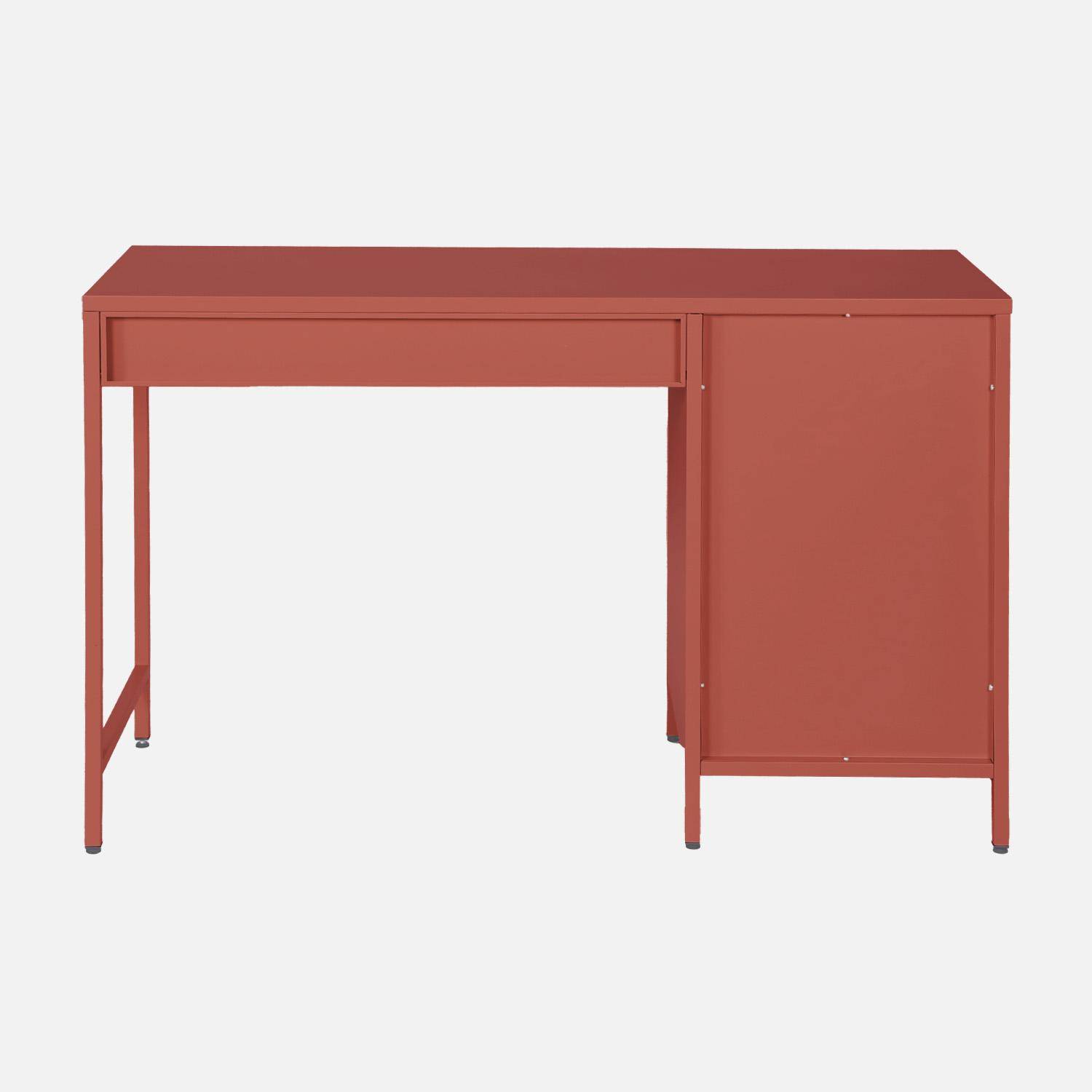 Scrivania per bambini in acciaio laminato, 1 cassetto, Soho, Terracotta, 120x60x75 cm,sweeek,Photo4