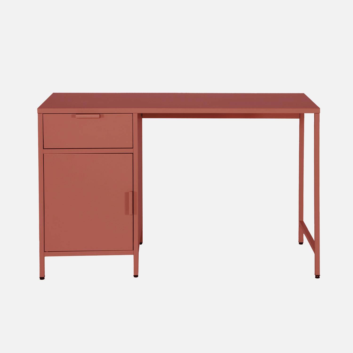 Scrivania per bambini in acciaio laminato, 1 cassetto, Soho, Terracotta, 120x60x75 cm,sweeek,Photo2