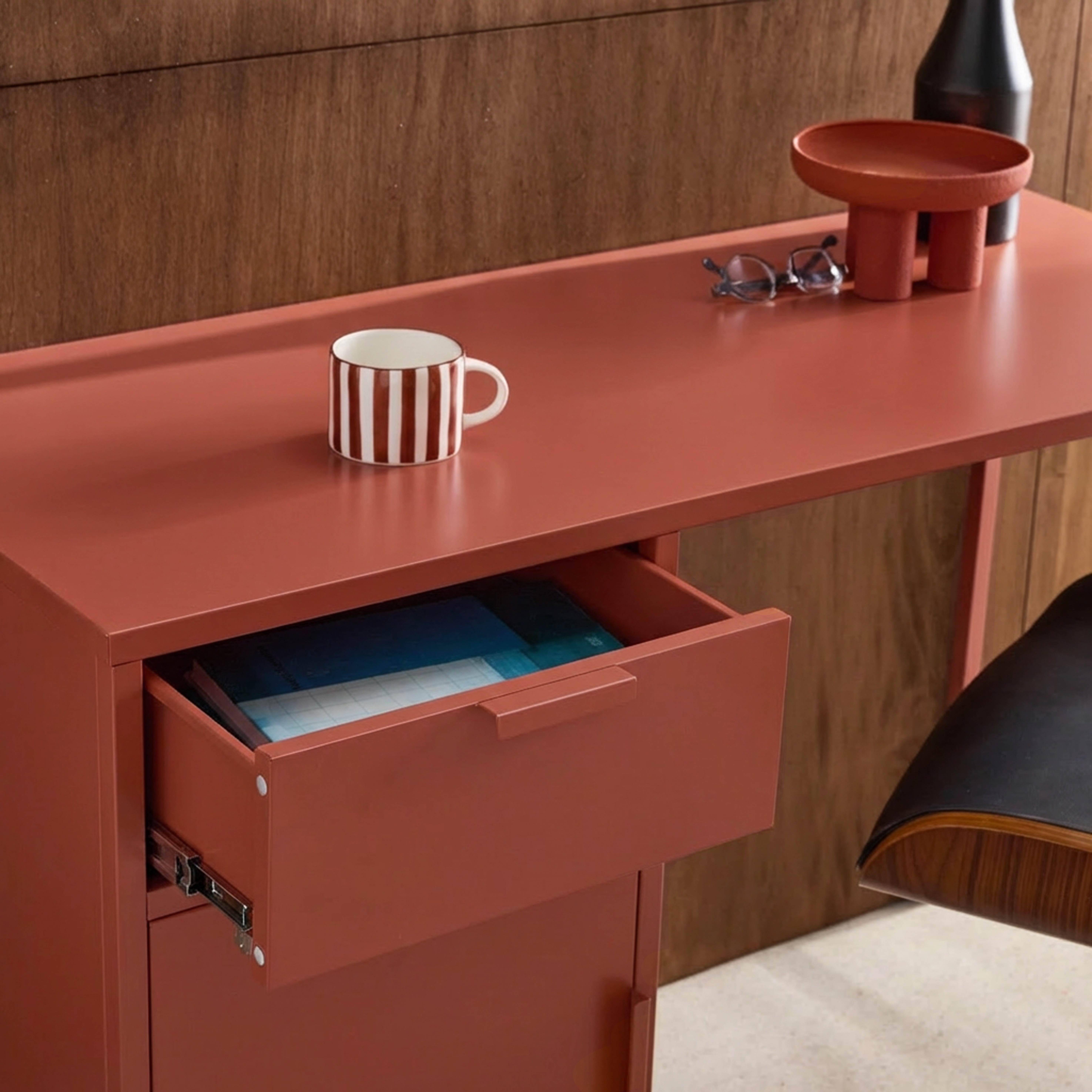 Kinderbureau metaal 1 deur en 1 lade terracotta L 120 x B 50 x H 75 cm - Soho,sweeek,Photo3