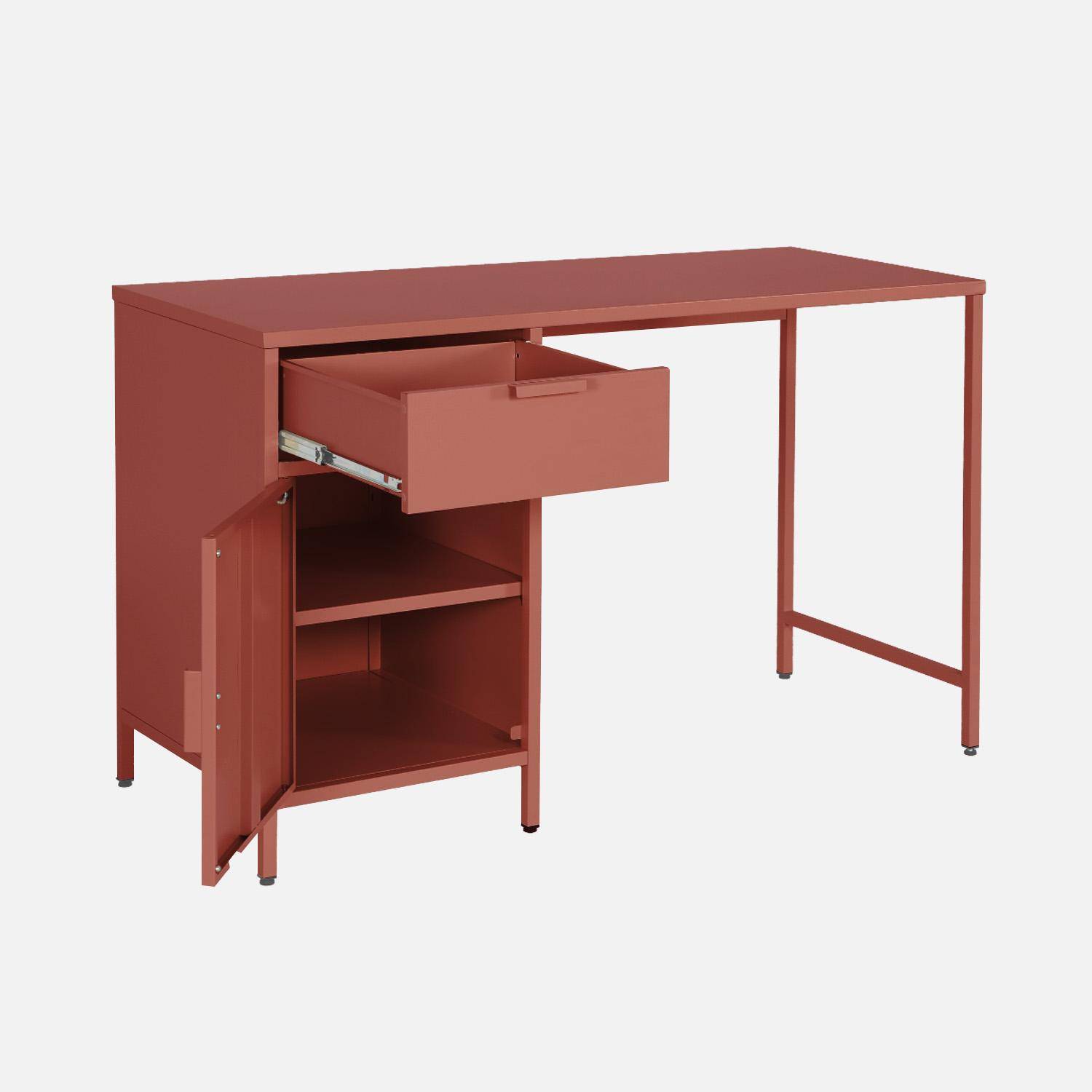 Scrivania per bambini in acciaio laminato, 1 cassetto, Soho, Terracotta, 120x60x75 cm Photo3