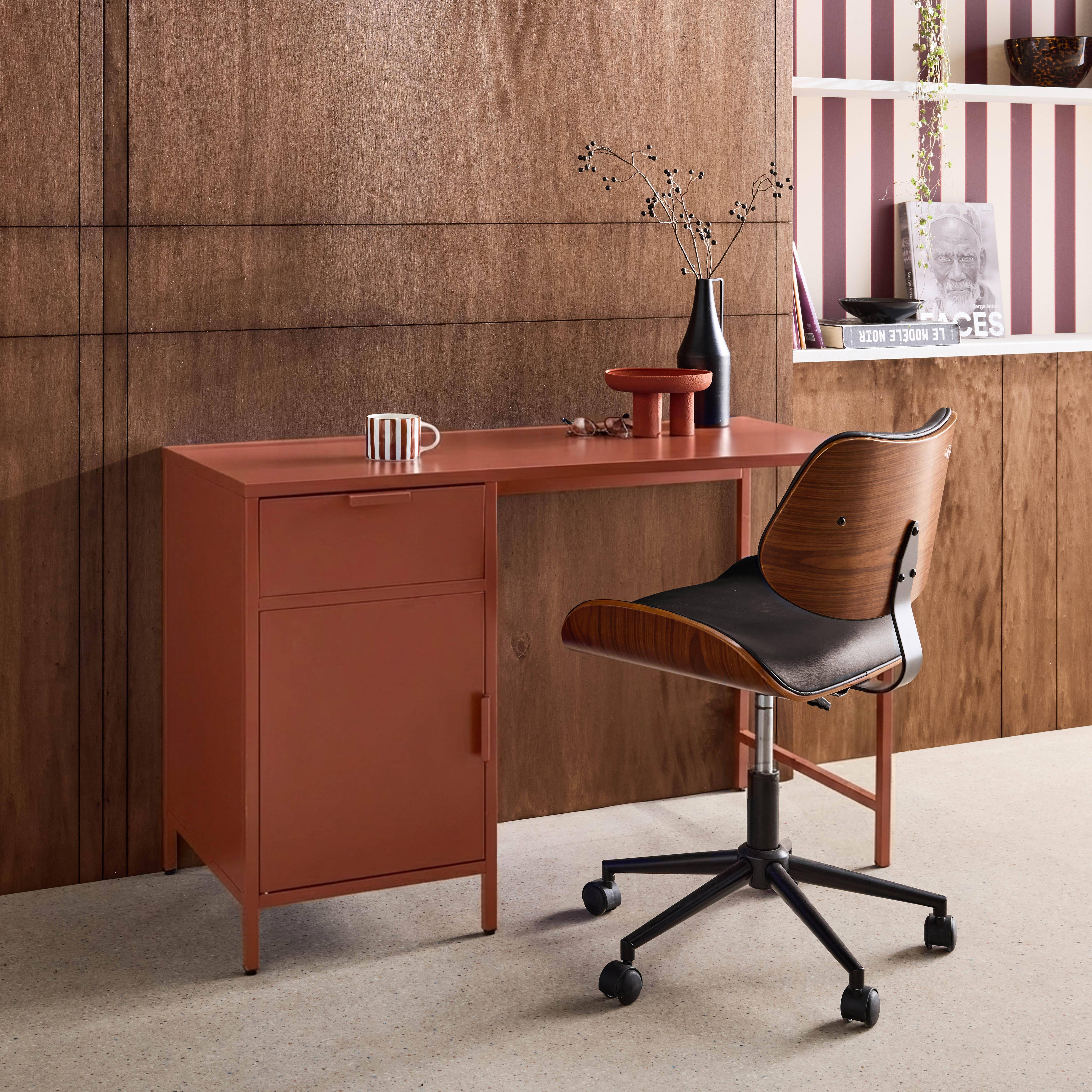 Kinderbureau metaal 1 deur en 1 lade terracotta L 120 x B 50 x H 75 cm - Soho Photo2