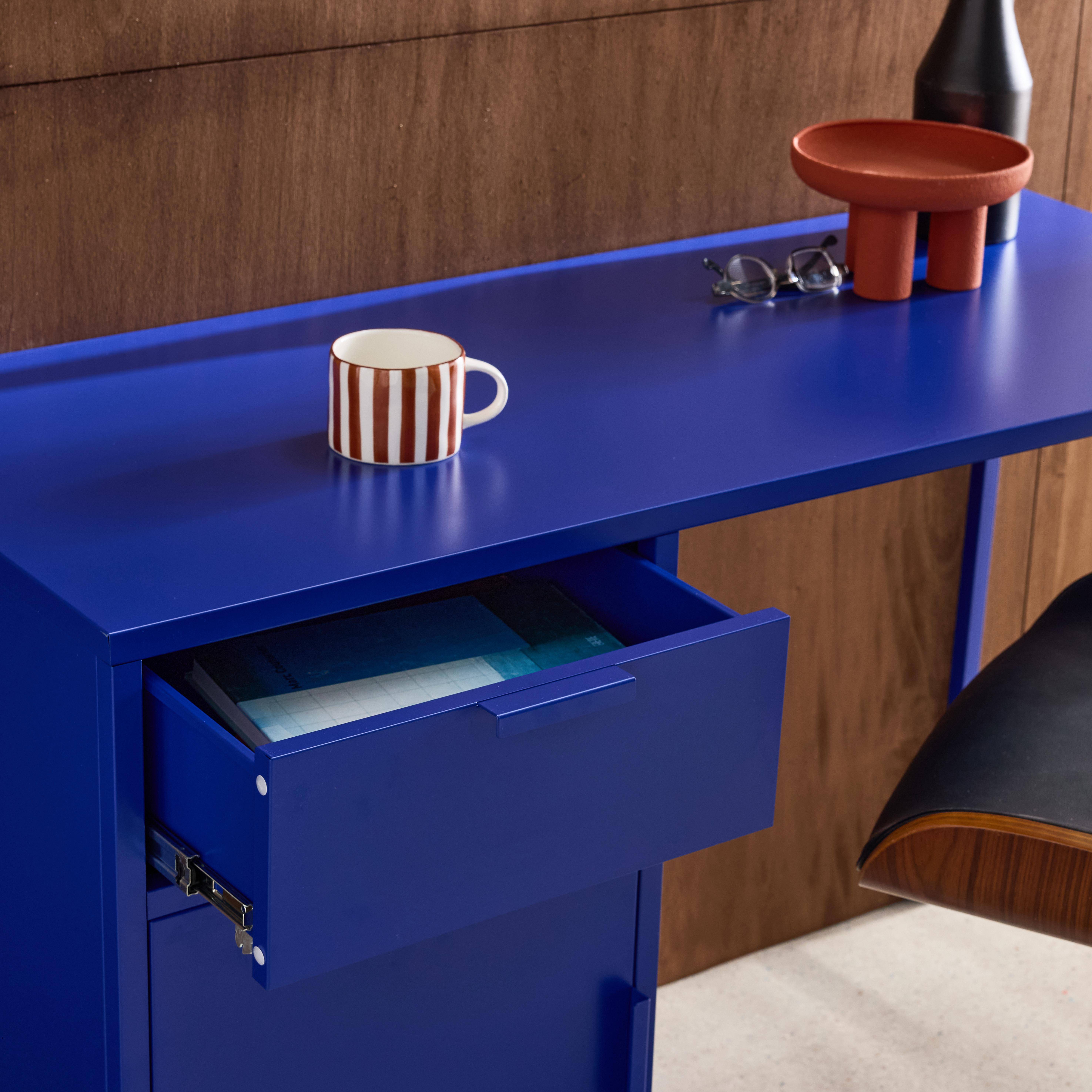 Biurko dziecięce z walcowanej stali, niebieskie, 1 szuflada, dł. 120 x gł. 50 x wys. 75 cm- Soho,sweeek,Photo3