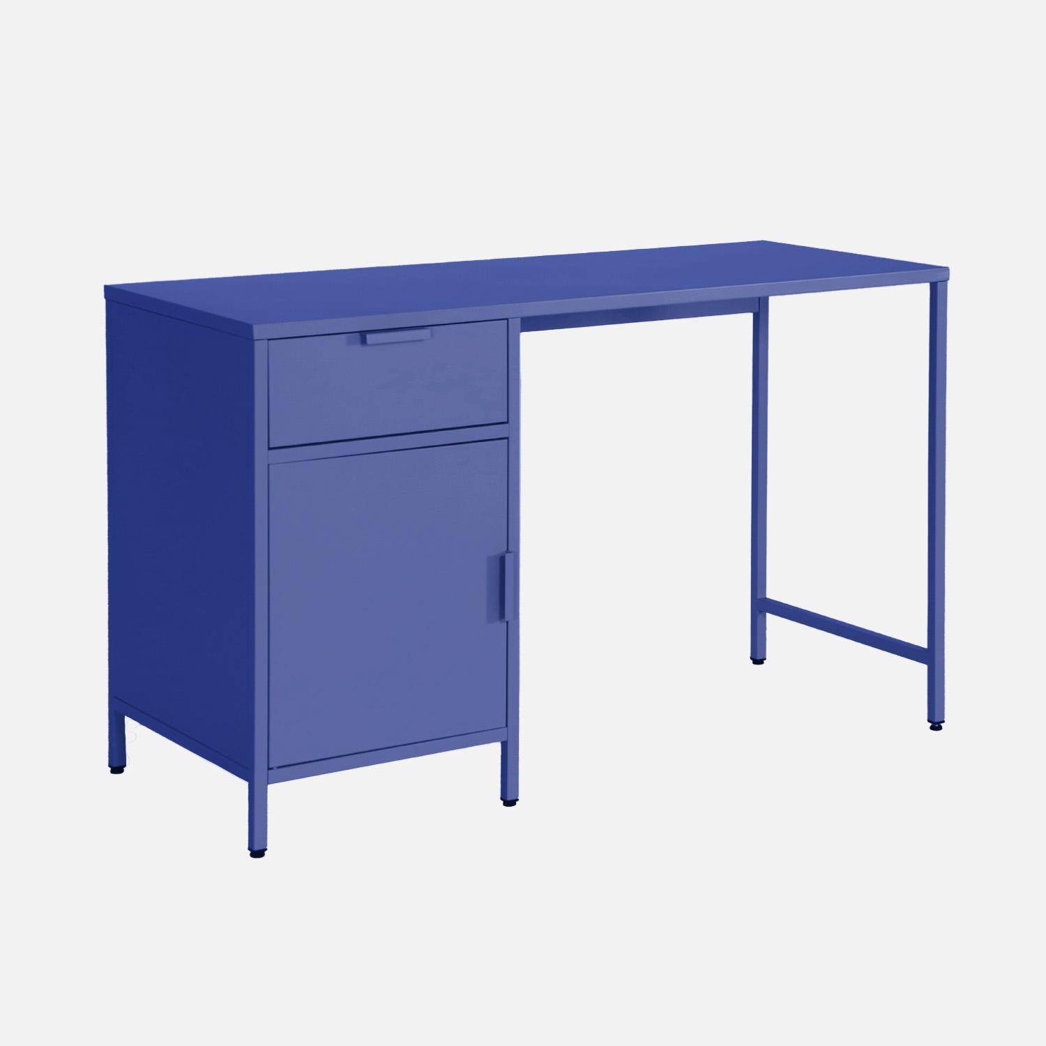 Scrivania per bambini in acciaio laminato, 1 cassetto, Soho, Blu, 120x60x75 cm Photo1