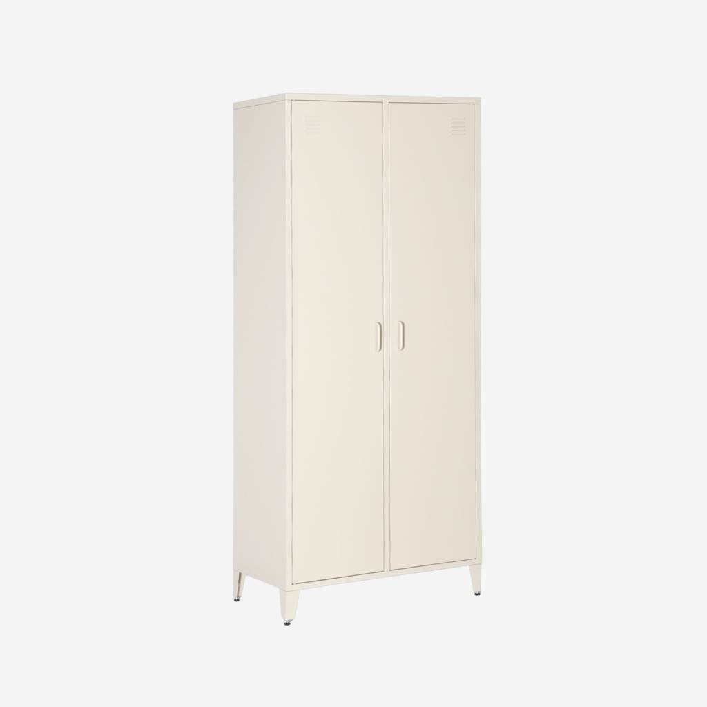 Armario/vestidor industrial de metal 2 puertas, 4 estantes, 1 barra para colgar, Beige