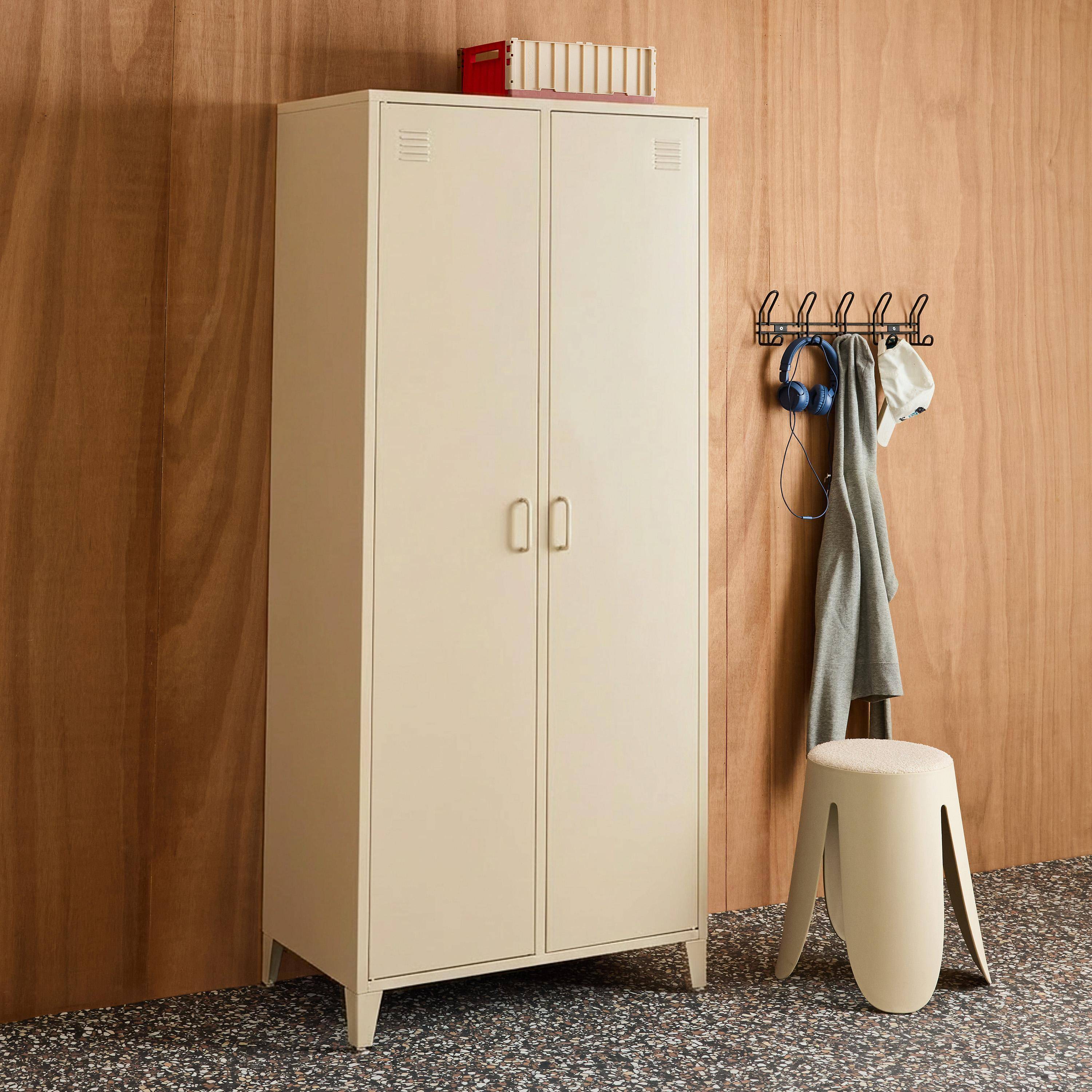 Cacifo industrial em metal para quarto com 2 portas, 4 prateleiras e 1 varão Bege - 48x80x181 cm Photo3