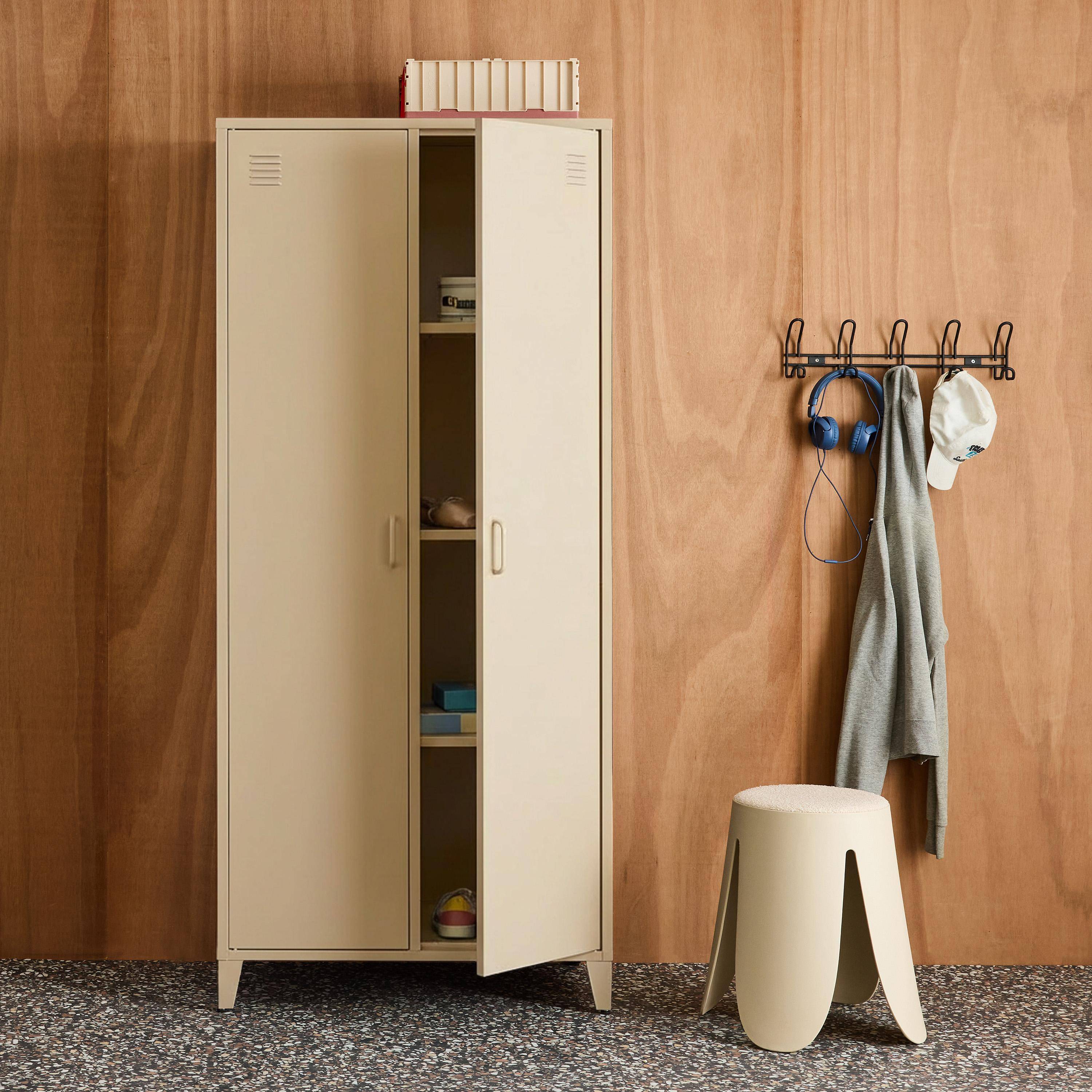 Cacifo industrial em metal para quarto com 2 portas, 4 prateleiras e 1 varão Bege - 48x80x181 cm Photo2