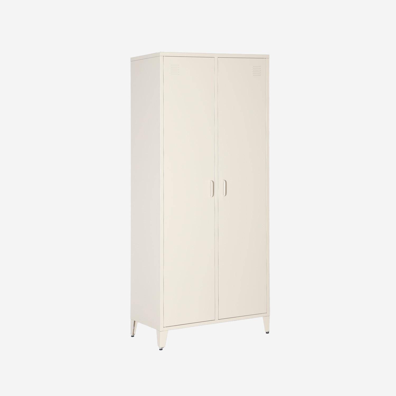 Guarda-roupa industrial em metal com 2 portas, 4 prateleiras, 1 cabideiro, Soho, Beige, 48x80x181 cm Photo1
