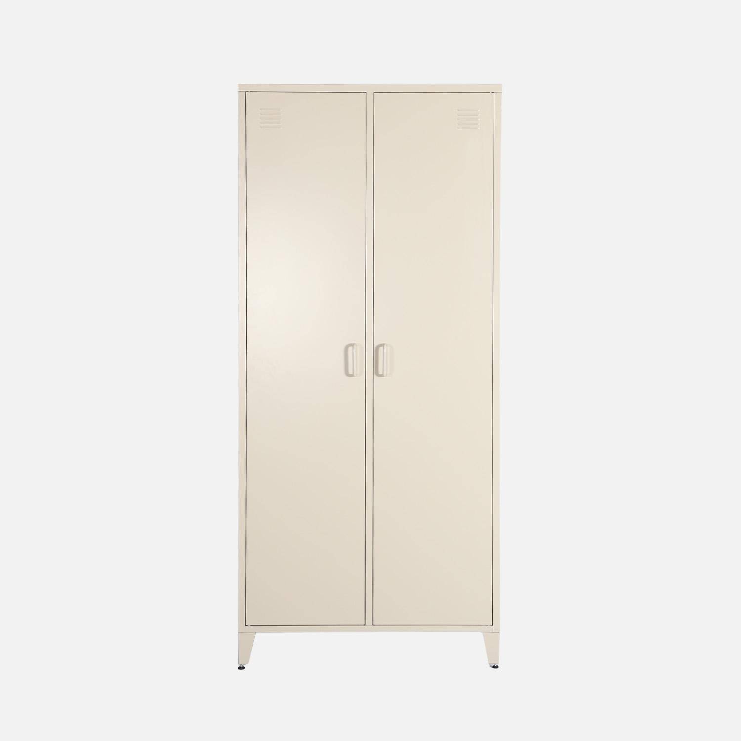 Guarda-roupa industrial em metal com 2 portas, 4 prateleiras, 1 cabideiro, Soho, Beige, 48x80x181 cm Photo2