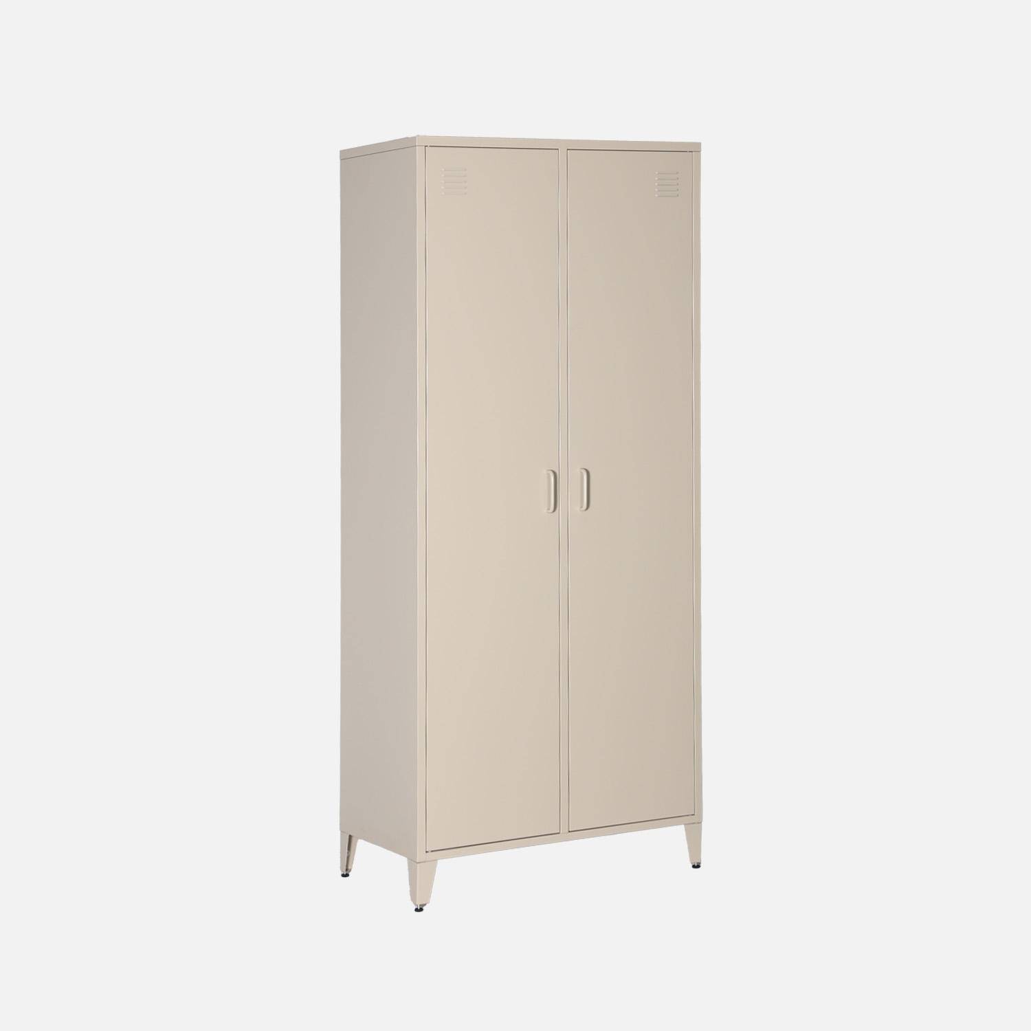 Armadio per camera guardaroba industriale in metallo 2 ante, 4 ripiani, 1 appendiabiti, Soho, Beige, 48x80x181 cm,sweeek,Photo1