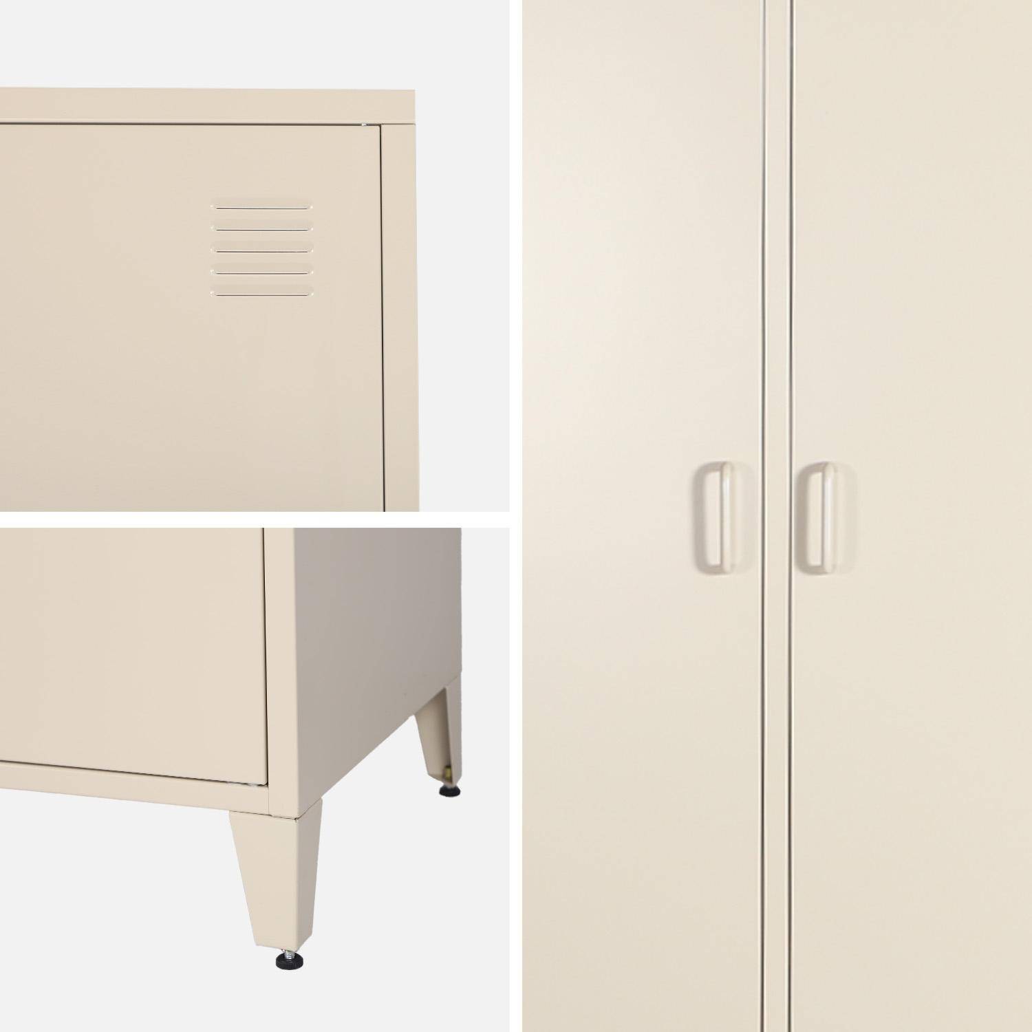 Guarda-roupa industrial em metal com 2 portas, 4 prateleiras, 1 cabideiro, Soho, Beige, 48x80x181 cm Photo4