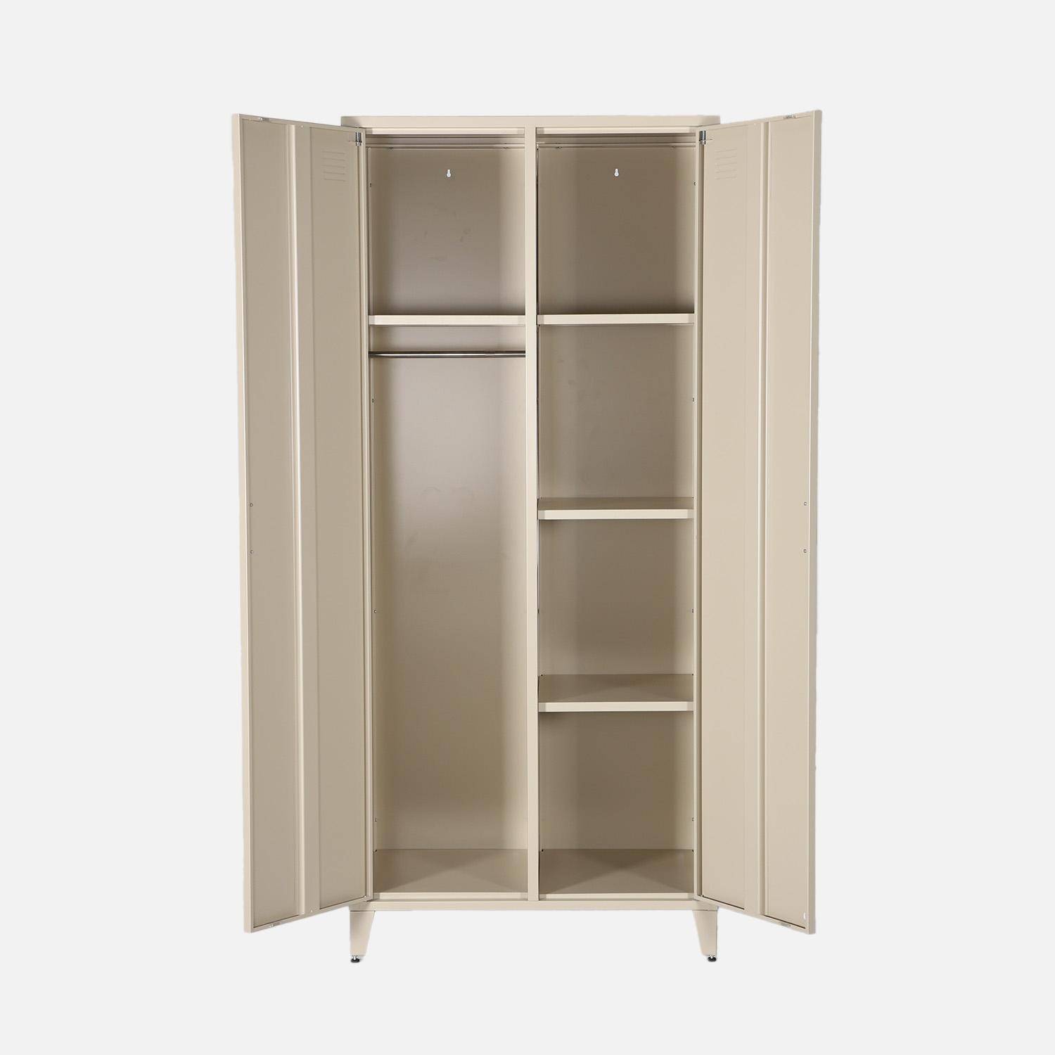 Guarda-roupa industrial em metal com 2 portas, 4 prateleiras, 1 cabideiro, Soho, Beige, 48x80x181 cm,sweeek,Photo3