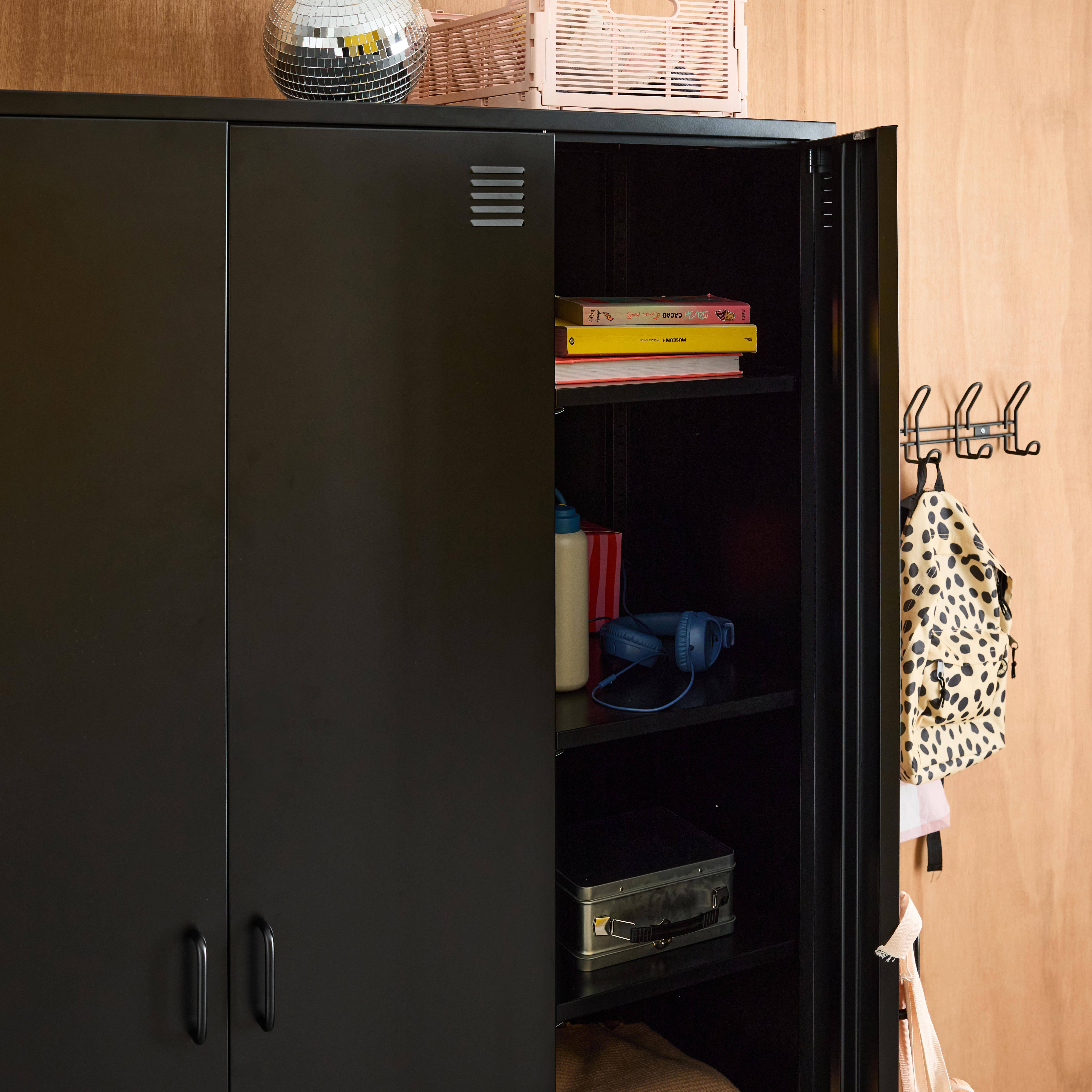 Industrial metal wardrobe for bedroom, 4 doors, 10 shelves, 1 hanging rail, Soho, Black, 150x50x180 cm Photo6